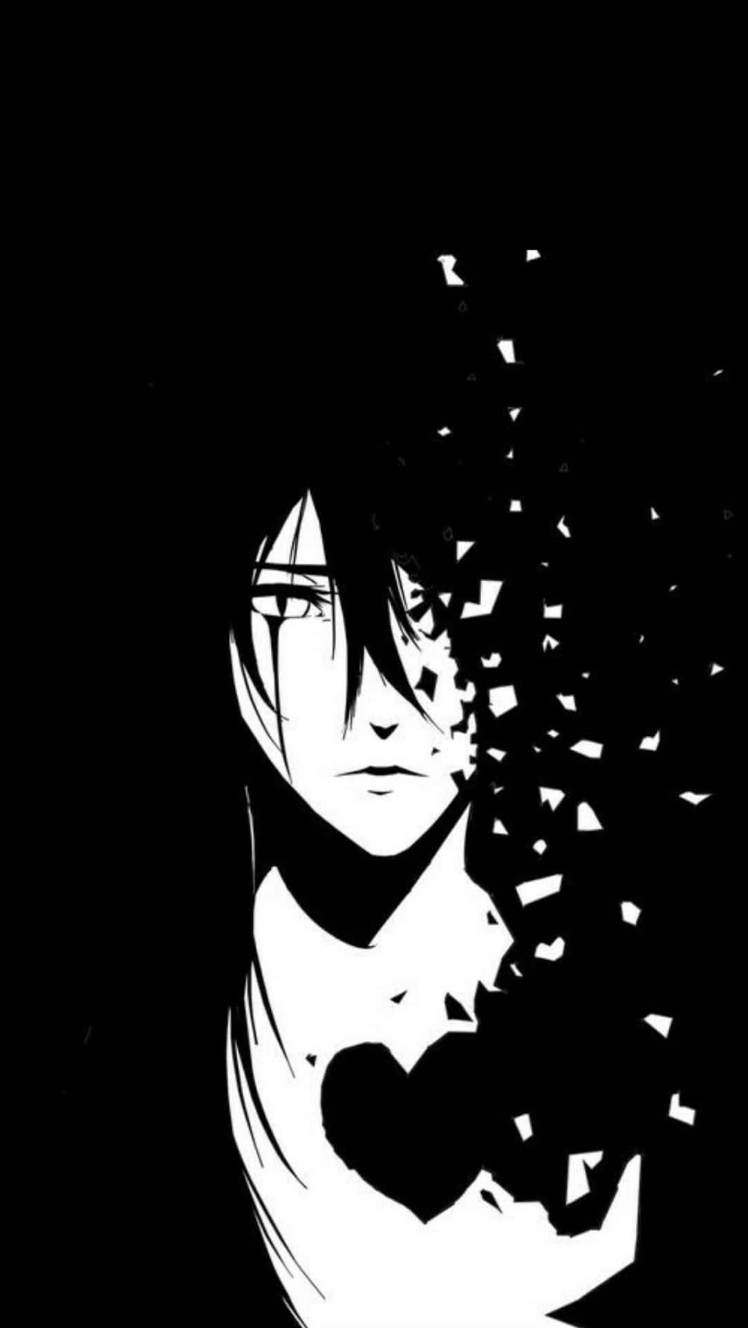 Anime-Figur, Zerfallen, Schwarz-Weiß, Kontrast, Full HD, Hintergrundbild fürs Handy