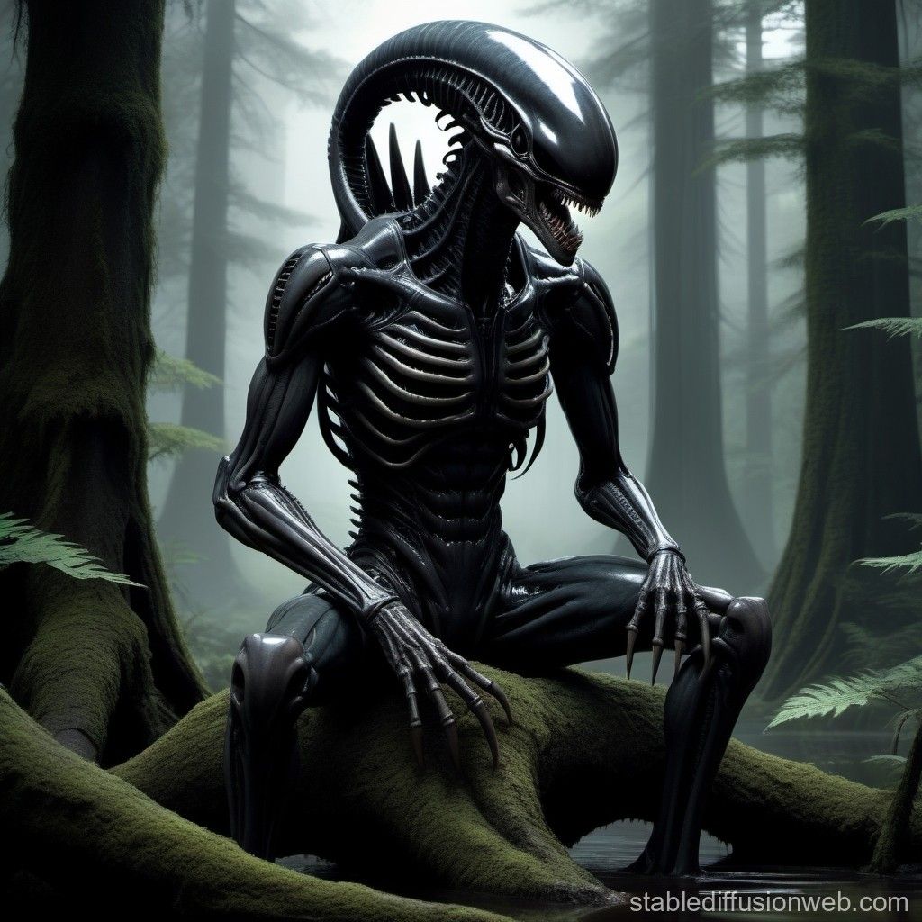 Xenomorph, Alien, Wald, Digital Art, Dunkel, Hintergrundbild für iPad und Tablet