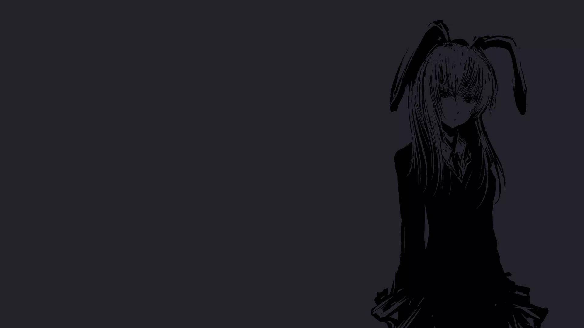 Anime-Mädchen, Hasenohren, Dunkelgrau, Minimalistisch, Full HD, Desktop-Hintergrund für Windows