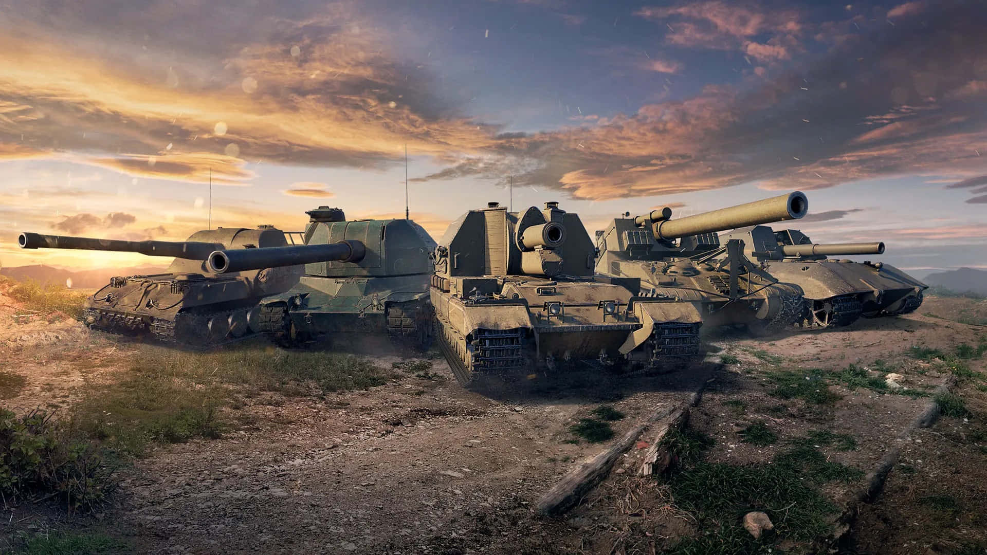 World of Tanks, Artillerie, Panzerhaubitzen, Sonnenuntergang, Digitale Kunst, Full-HD-Hintergrundbild