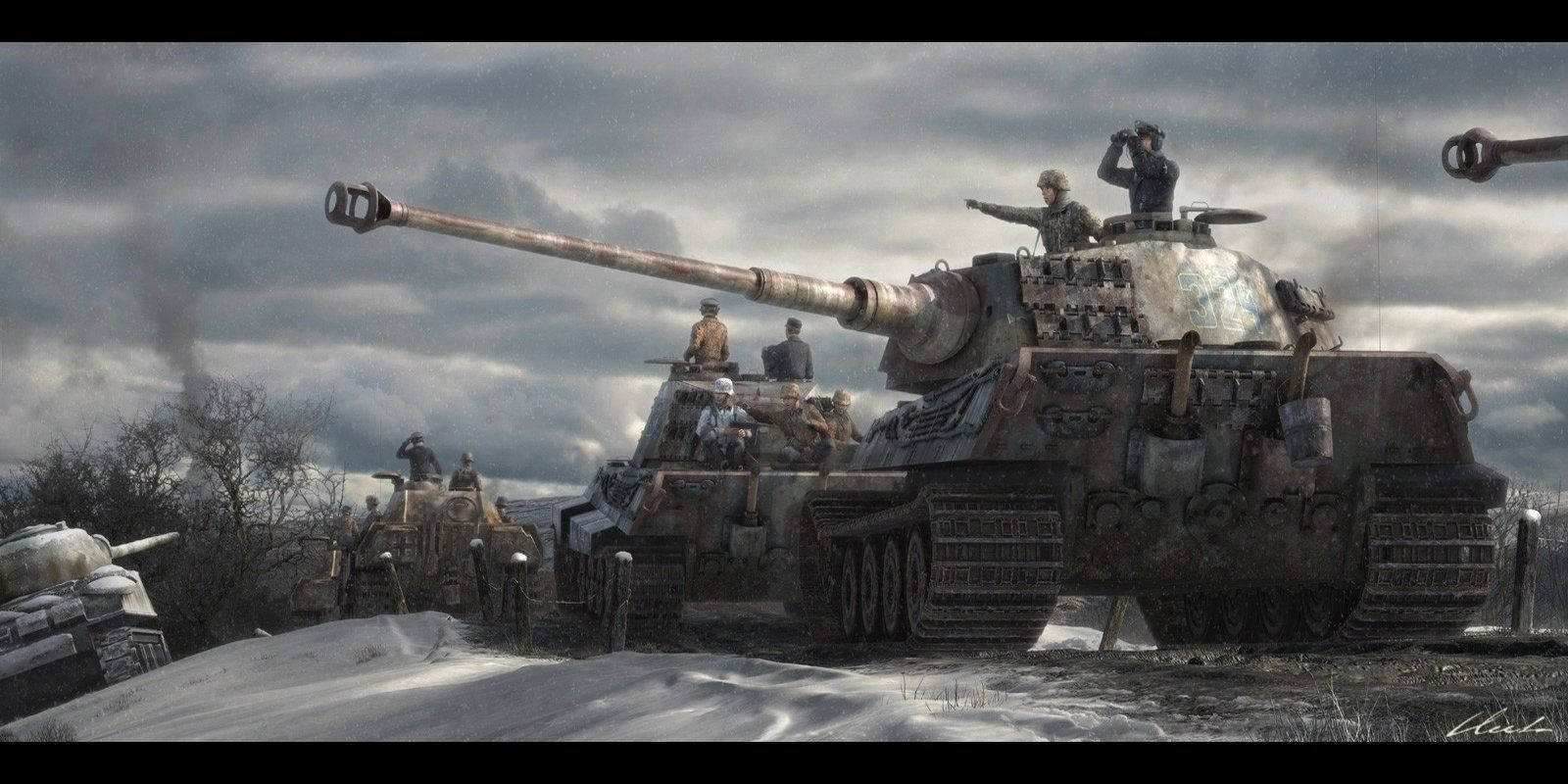 Königstiger, Tiger II, Soldaten, Winter, Zweiter Weltkrieg, HD-Hintergrundbild für PC