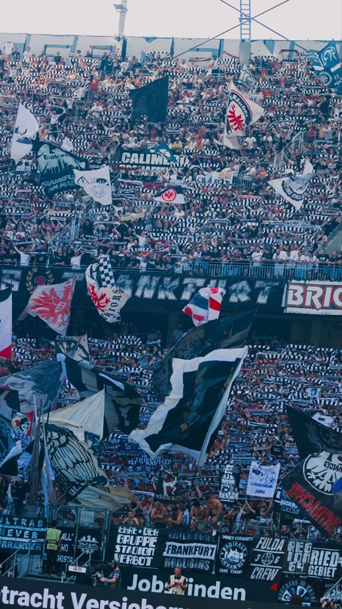 Eintracht Frankfurt, Fankurve, Choreografie, Fahnen, Fans, Hintergrundbild fürs Handy