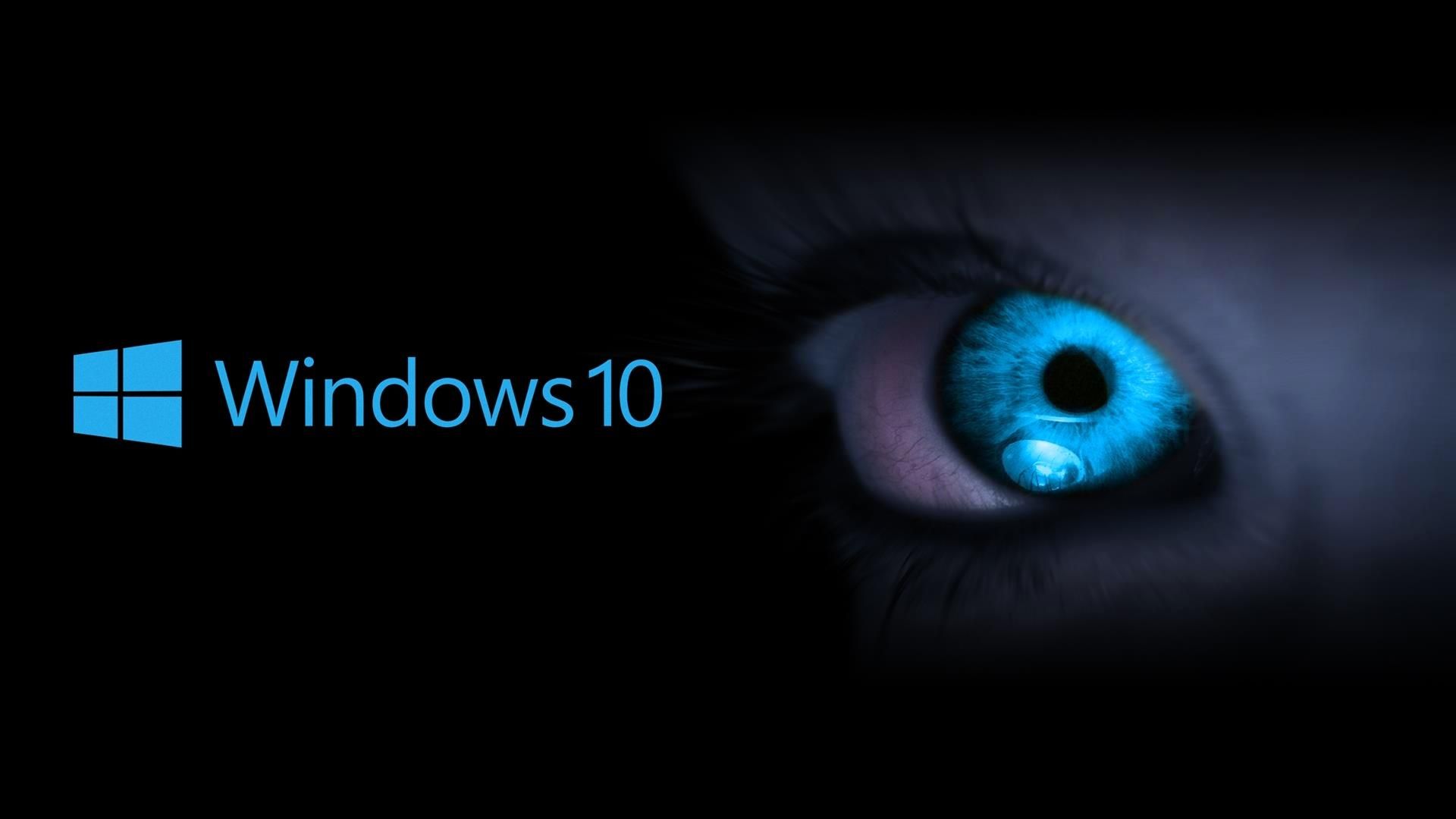 Windows 10, Windows-Logo, Auge, Blaue Iris, Schwarzer Hintergrund, Full HD Wallpaper
