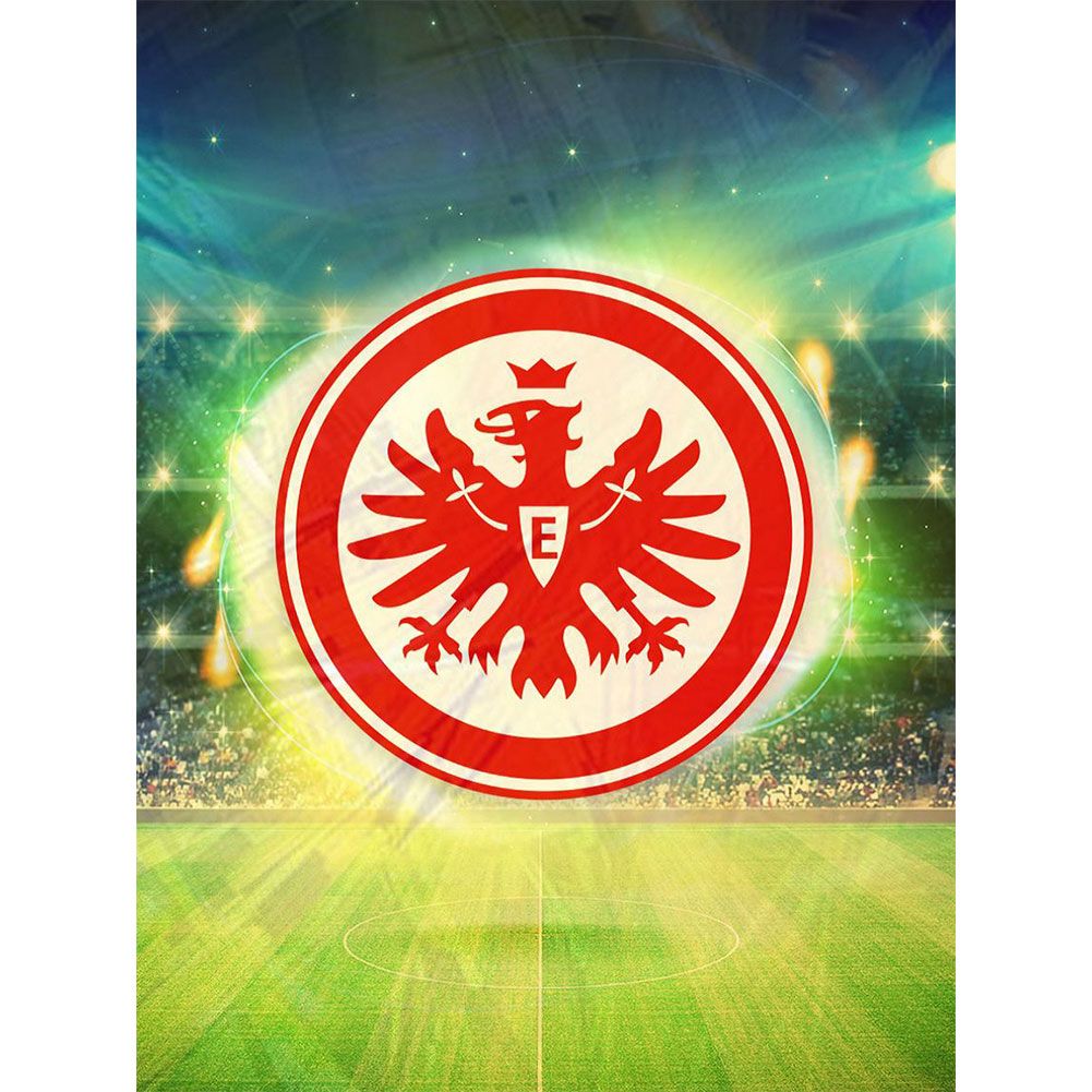 Eintracht Frankfurt, Vereinswappen, Leuchtender Rasen, Stadionlicht, Digitale Kunst, Tablet-Hintergrund