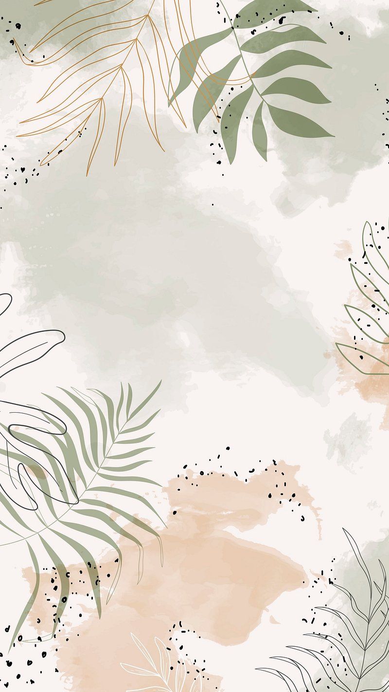 Aquarell, Palmblätter, Beige, Salbeigrün, Botanisch, Goldpunkte, HD, Handy-Hintergrund