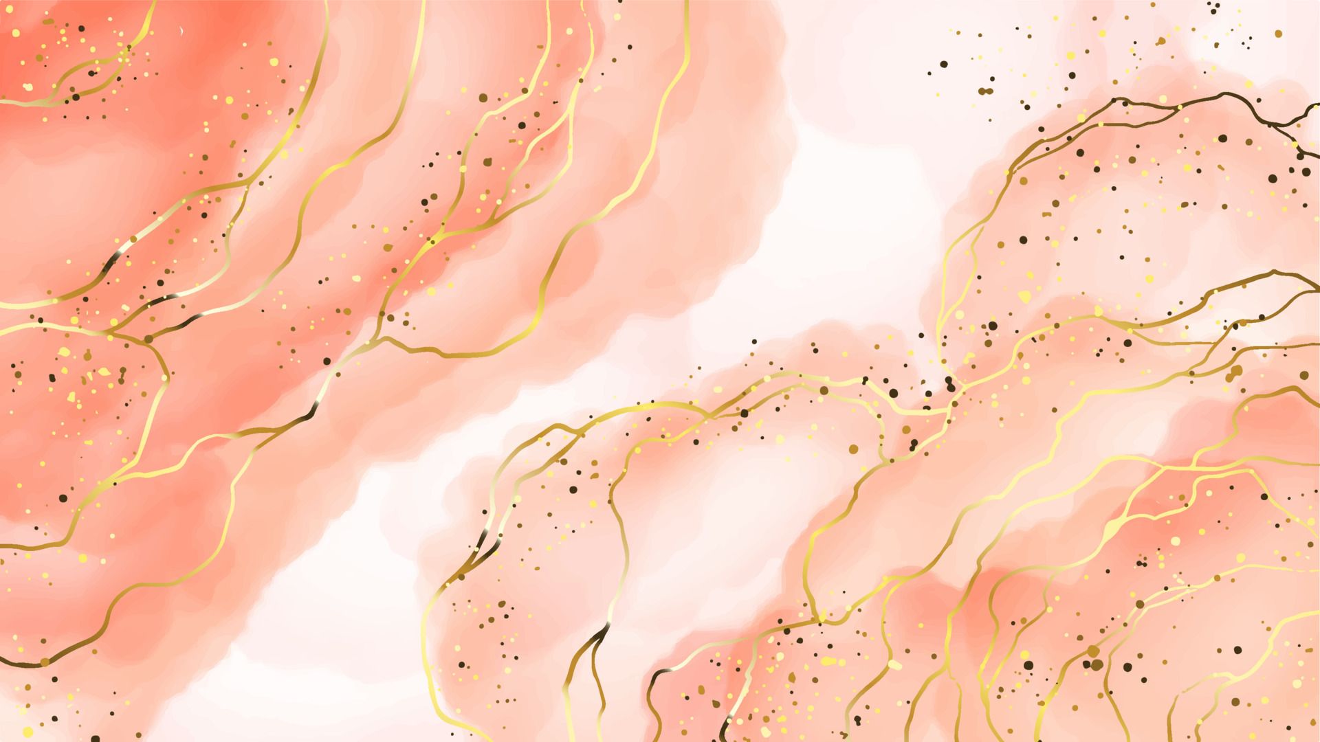 Aquarell, Pfirsichfarben, Goldlinien, Marmoroptik, Abstrakt, Glitzer, 1920x1080, PC-Hintergrundbild