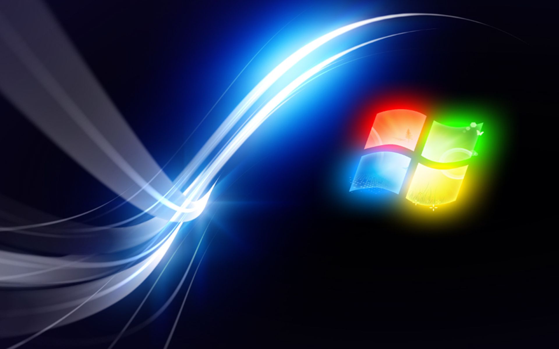 Windows 7, Windows-Logo, Lichtbögen, Schwarzer Hintergrund, Bunt, Full HD Wallpaper