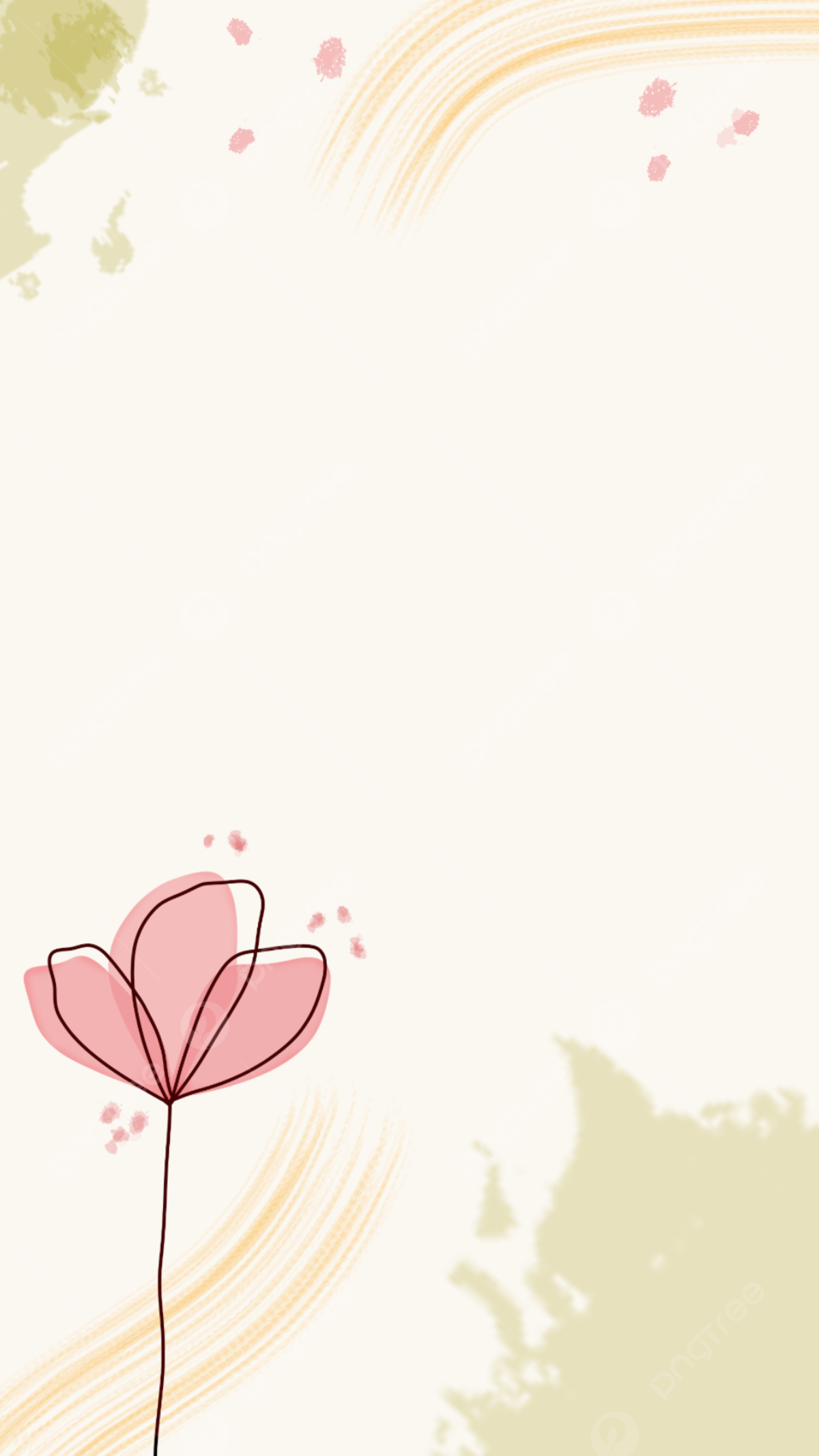 Rosa Blume, Strichzeichnung, Cremefarbener Hintergrund, Aquarellflecken, Minimalistisch, Sperrbildschirm