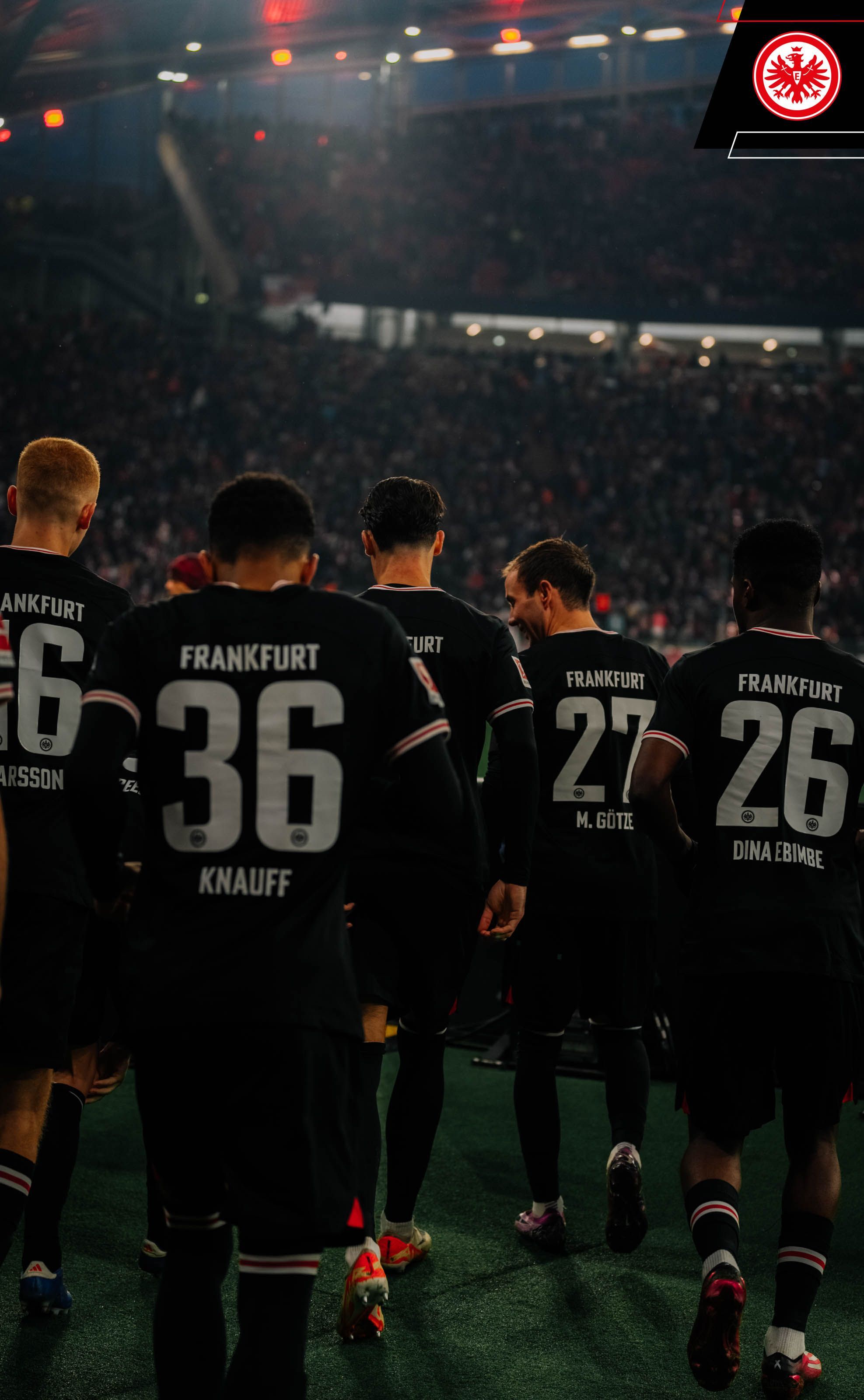 Eintracht Frankfurt, Spieler, Rückennummern, Schwarzes Trikot, Stadion, QHD+, Handy-Hintergrund