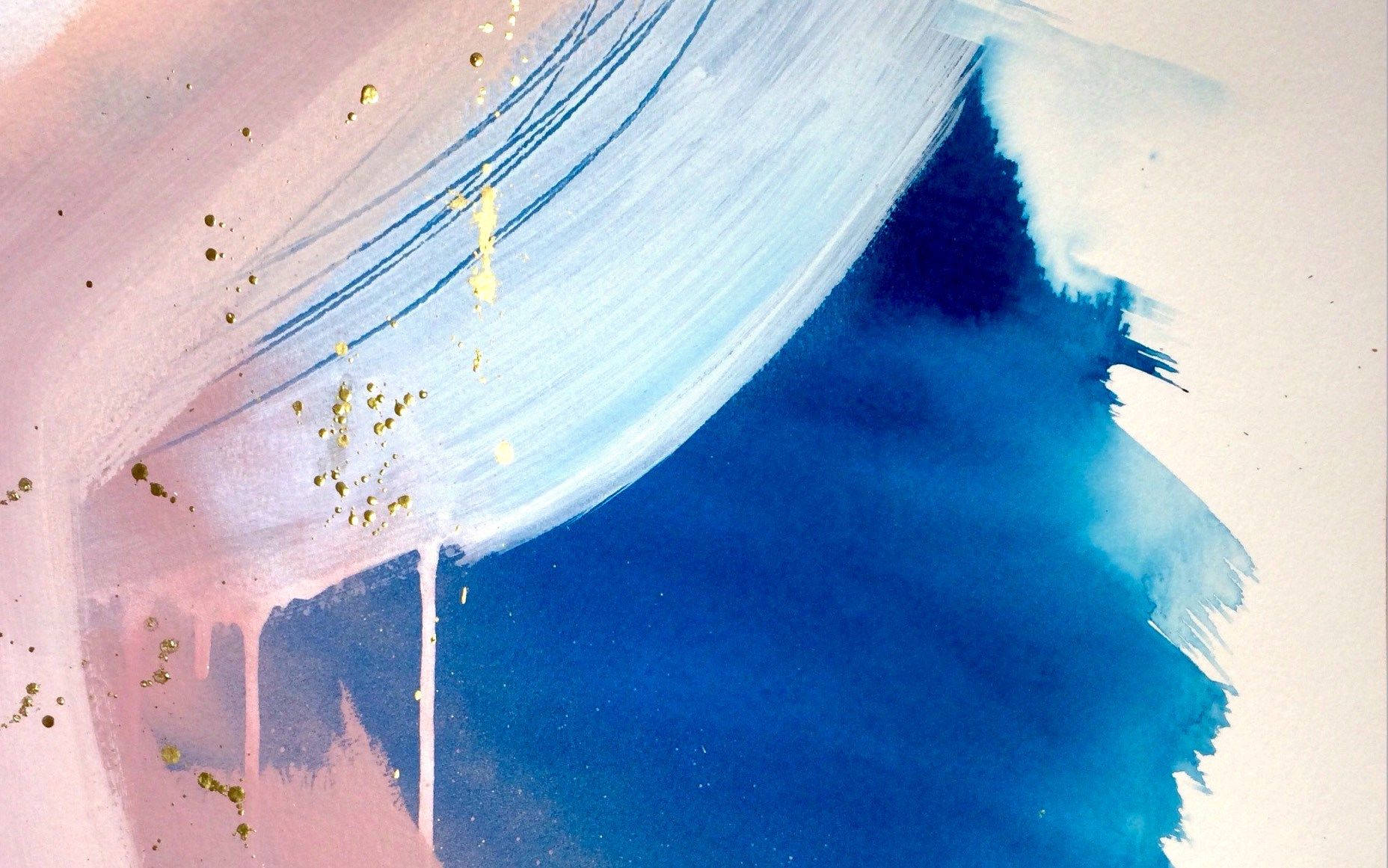 Pinselstriche, Dunkelblau, Rosa, Goldakzente, Abstrakt, Aquarellfarbe, HD, MacBook-Hintergrundbild