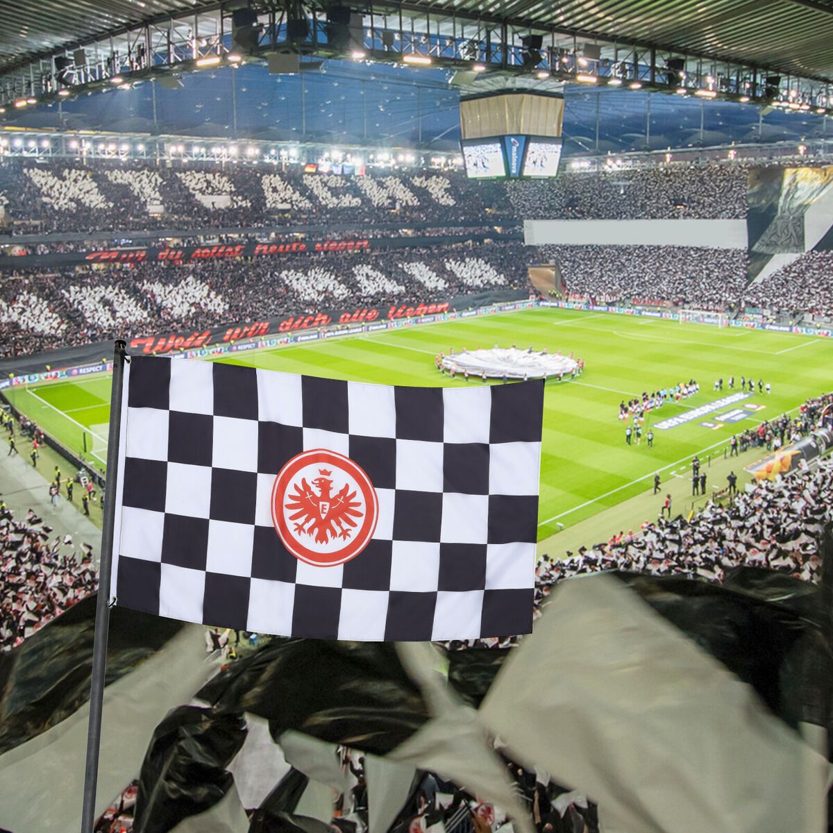 Eintracht Frankfurt, Karierte Fahne, Fans, Stadion, Spieltag, Hintergrundbild fürs Tablet