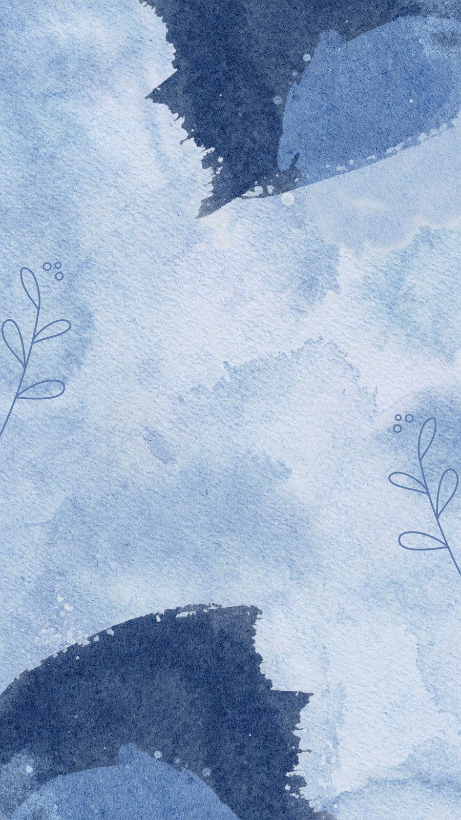 Aquarellflecken, Dunkelblau, Blätter, Indigo, Botanisch, Hintergrundbild fürs Handy