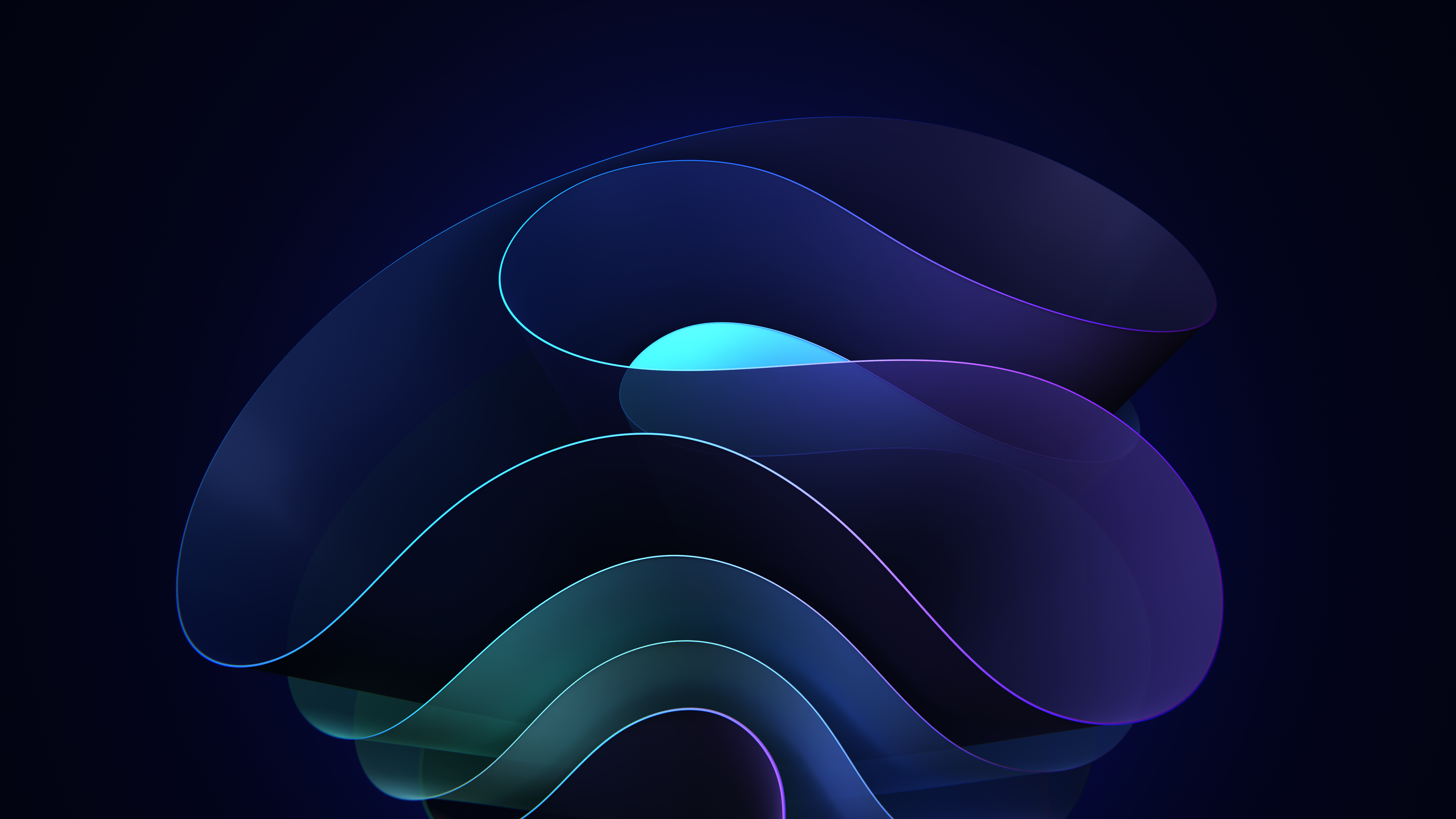 Windows 11, Abstrakte Formen, Dunkelblau, Glasoptik, Minimalistisch, 5K-Hintergrundbild für PC