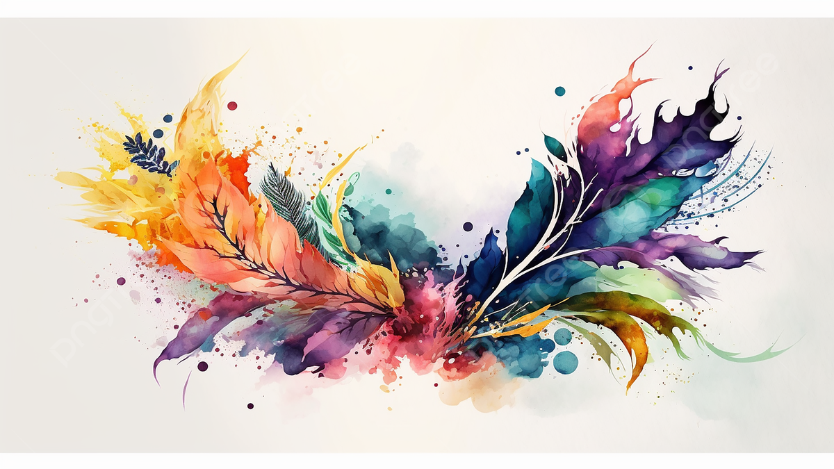 Bunte Federn, Aquarell, Farbspritzer, Regenbogenfarben, Kunstvoll, Hintergrundbild