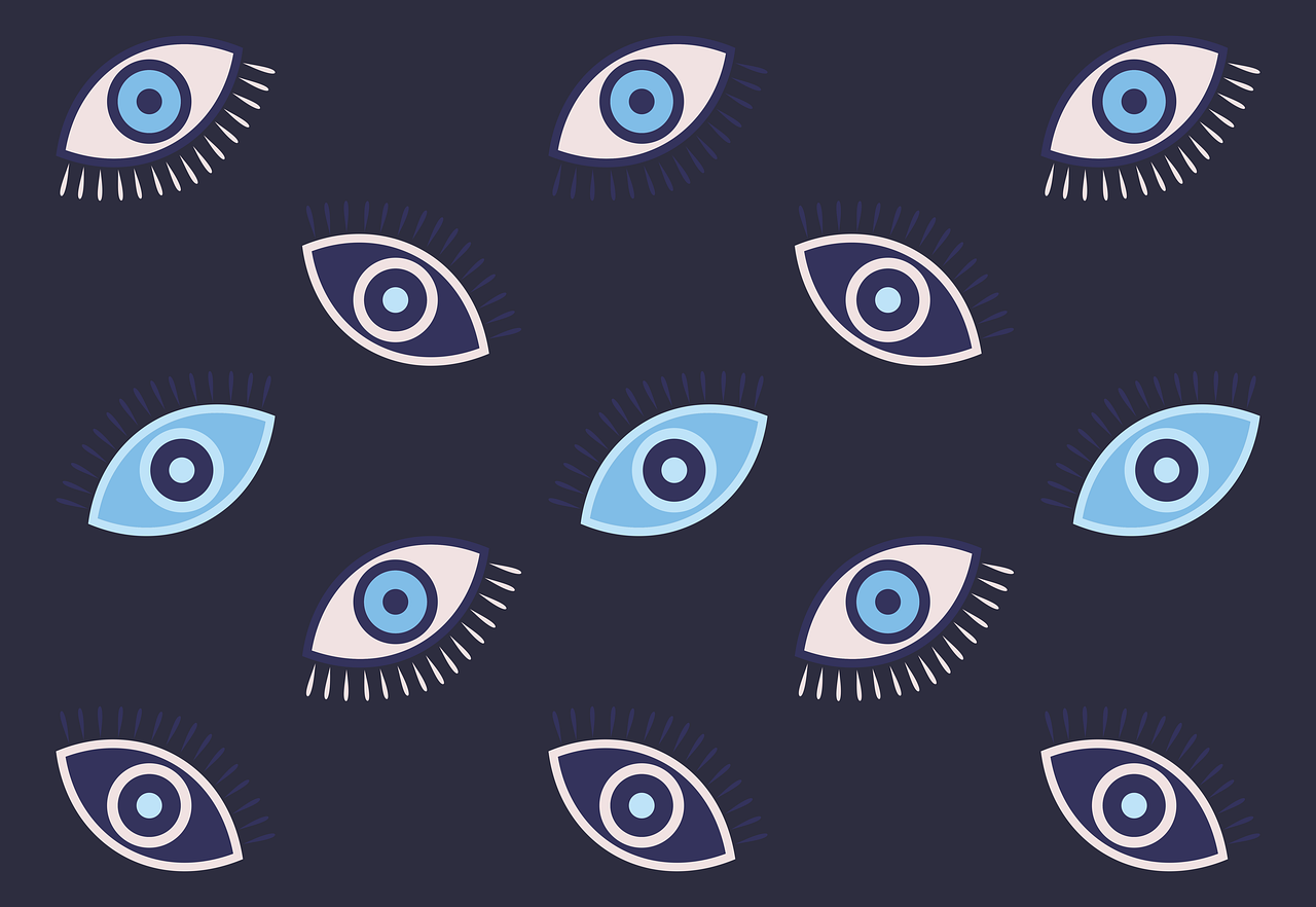 Böser Blick, Augenmuster, Dunkler Hintergrund, Hellblau, Wimpern, HD Wallpaper