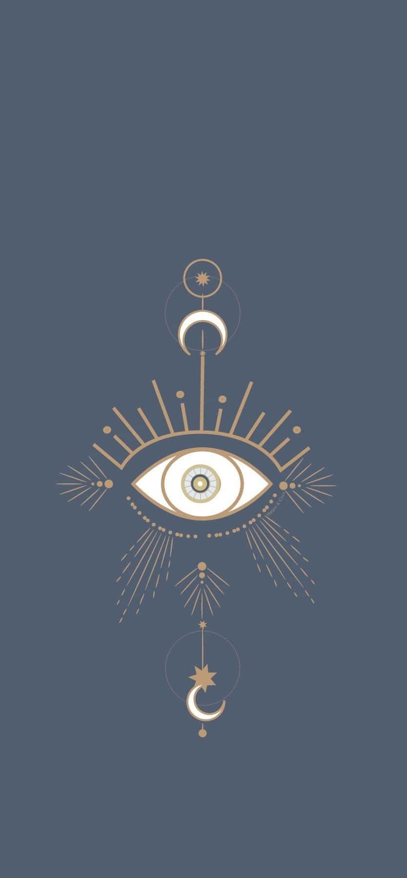 Mystisches Auge, Mond, Boho, Grauer Hintergrund, Linienkunst, Sperrbildschirm fürs iPhone