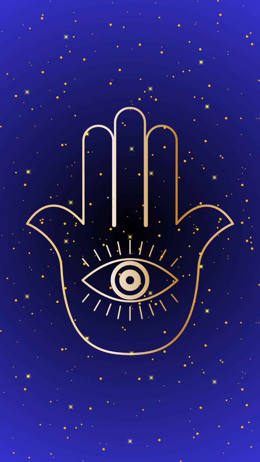 Hamsa, Hand der Fatima, Auge, Sternenhimmel, Gold, Full HD, Handy-Hintergrund im Hochformat