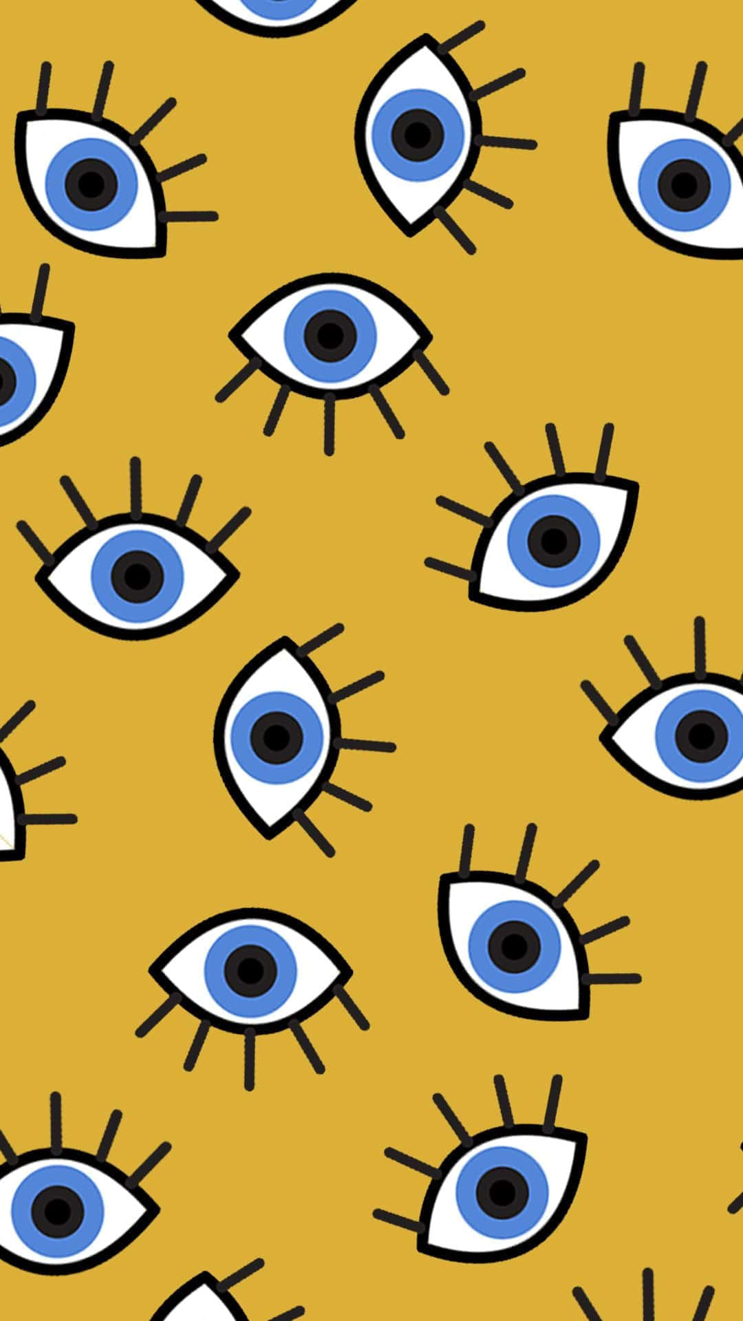 Augenmuster, Senfgelb, Blaue Augen, Illustration, Full HD, Handy-Hintergrund im Hochformat