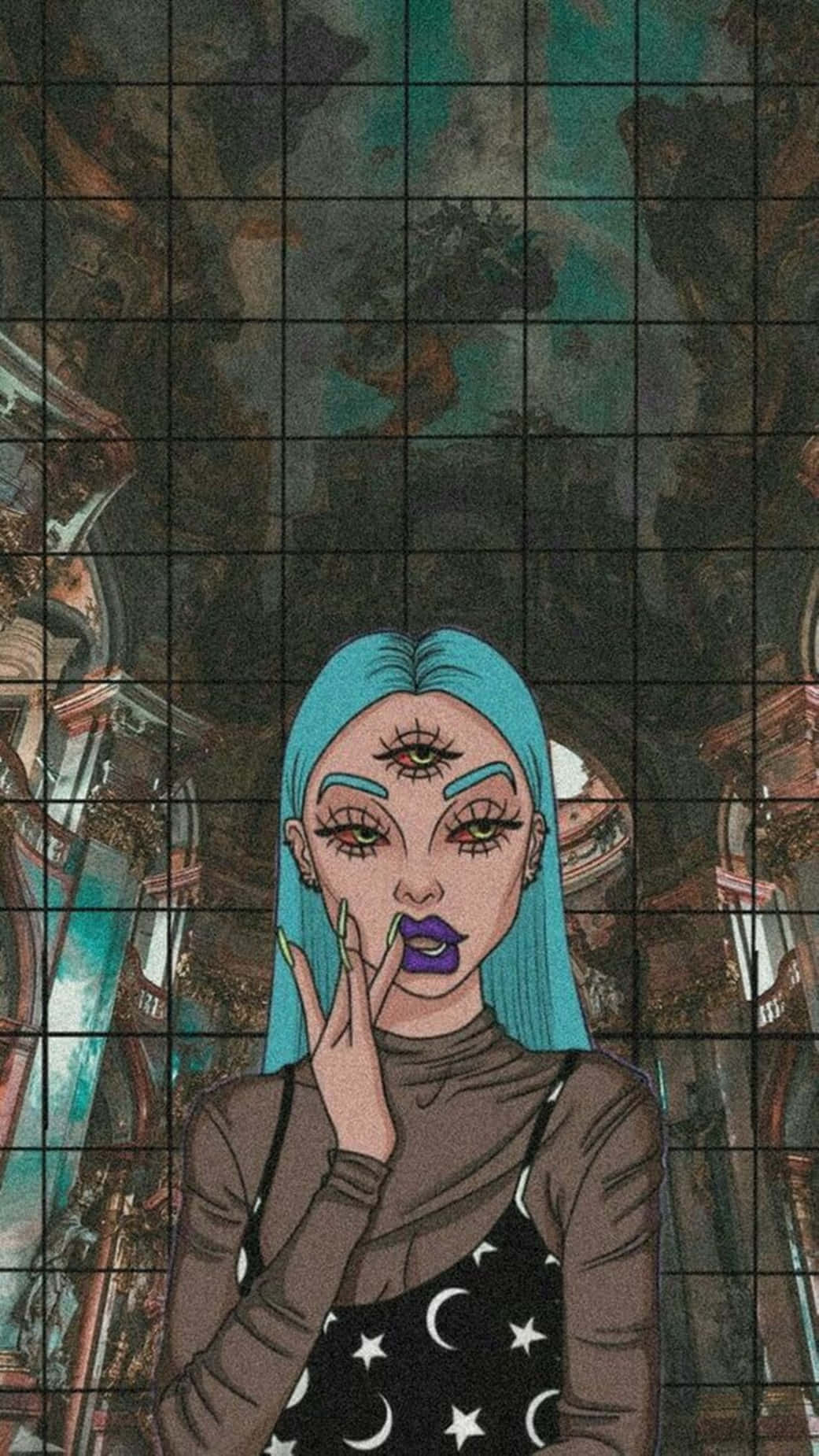 Drittes Auge, Frau, Türkise Haare, Digitale Kunst, Mystisch, HD, iPhone-Hintergrundbild