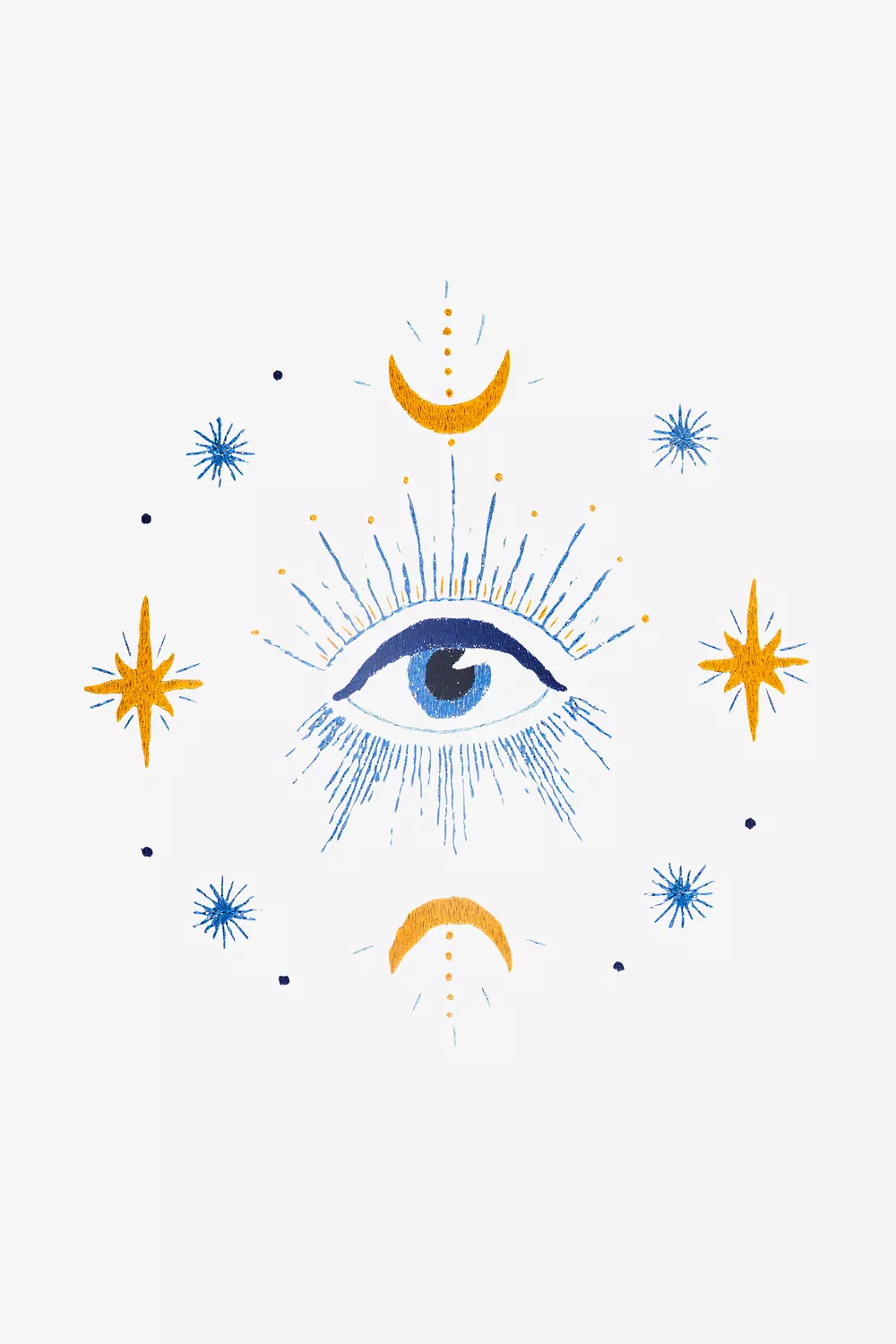 Mystisches Auge, Mondsichel, Sterne, Minimalistisch, Hochformat, Hintergrundbild fürs Smartphone
