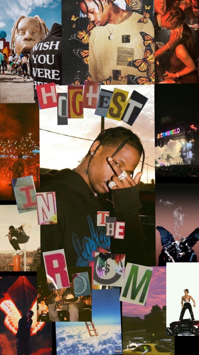 Travis Scott, Wish You Were Here, Collage, Rapper, Ästhetik, Hintergrundbild fürs Handy