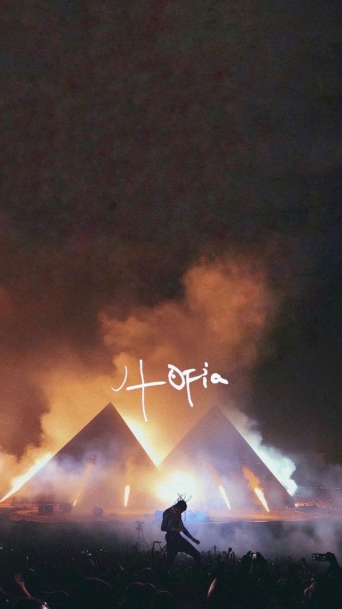 Travis Scott, Utopia, Pyramide, Bühne, Feuer, Nacht, Hochformat, Hintergrundbild fürs Smartphone