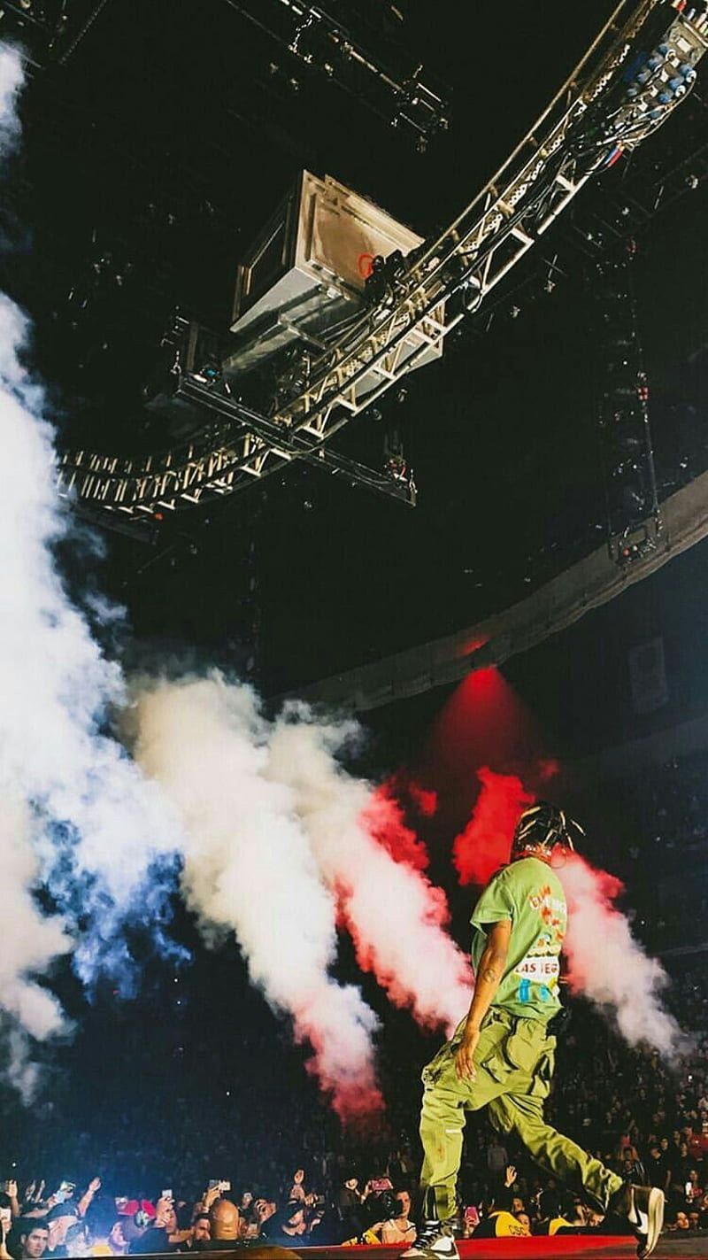 Travis Scott, Konzert, Rauch, Bühnenshow, Nacht, HD, Handy-Hintergrund im Hochformat