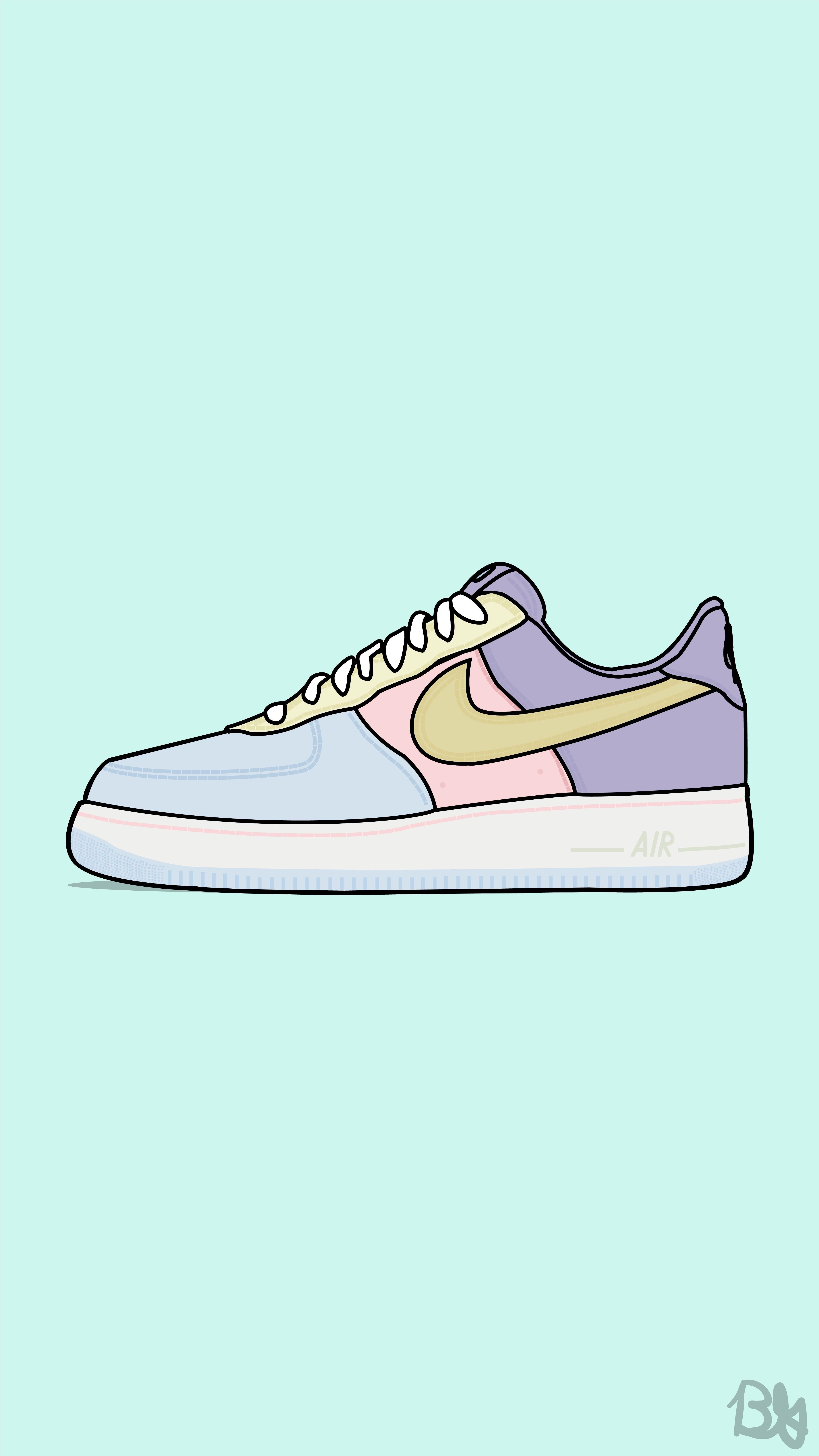 Nike Air Force 1, Illustration, Pastellfarben, Mintgrün, QHD+, iPhone-Hintergrundbild