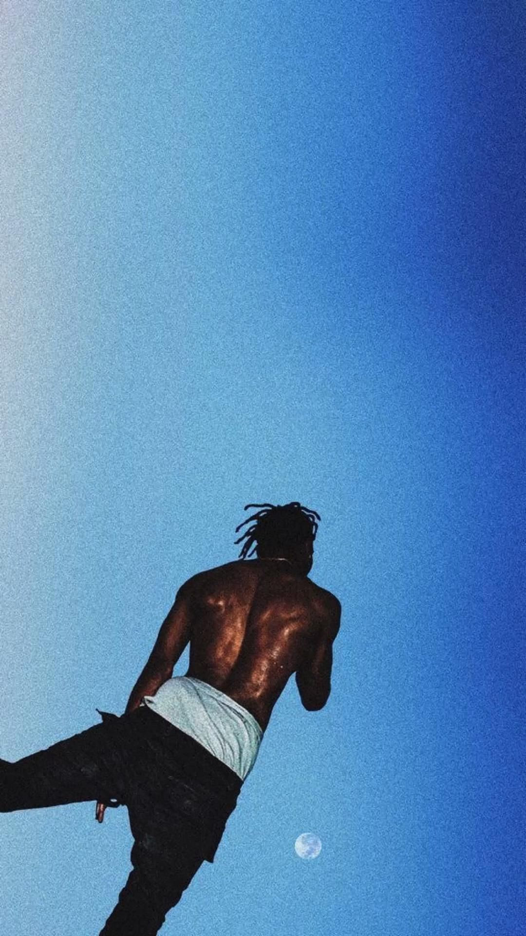 Travis Scott, Rapper, Blauer Himmel, Oberkörperfrei, Full HD, Hintergrundbild fürs Handy