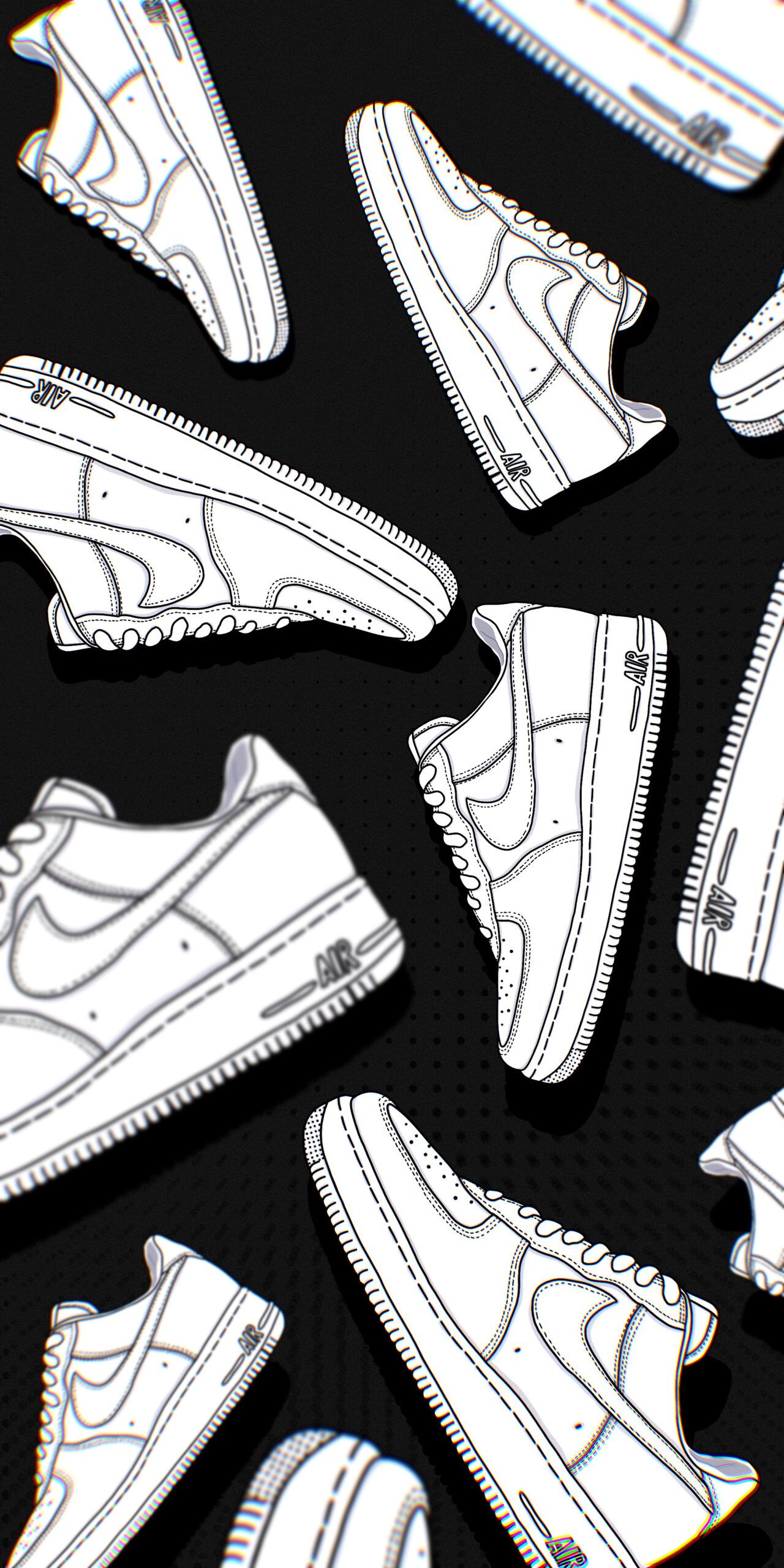 Nike Air Force 1, Muster, Line Art, Schwarz-Weiß, Hintergrundbild für iPhone und Android