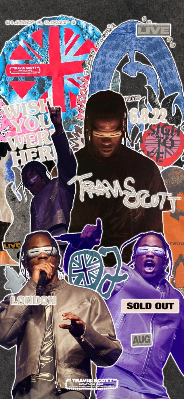 Travis Scott, Collage, Union Jack, Sold Out, Bunt, Hochformat, Hintergrundbild fürs Smartphone