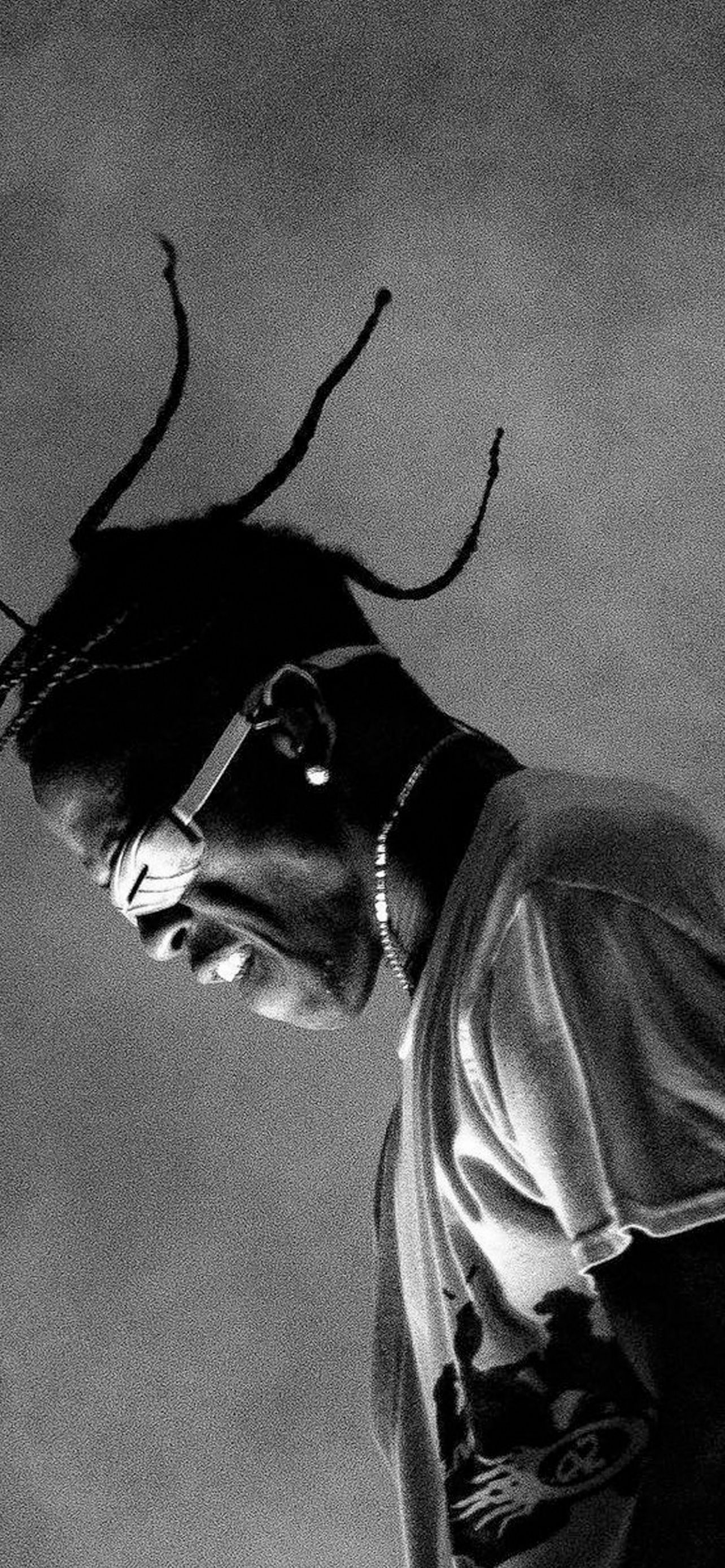 Travis Scott, Porträt, Zöpfe, Schwarz-Weiß, Full HD, Handy-Hintergrund im Hochformat