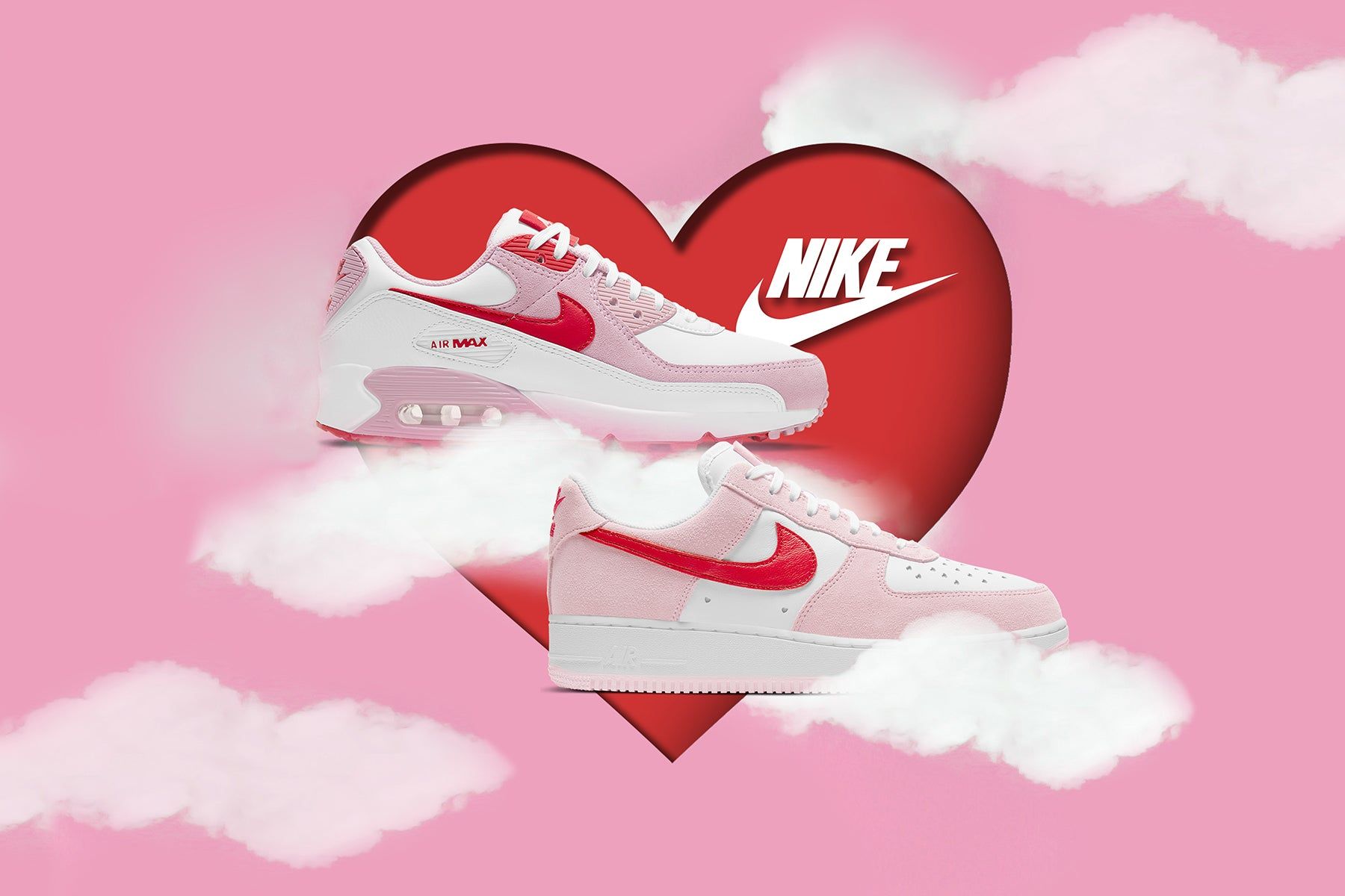 Nike, Air Force 1, Valentinstag, Herz, Wolken, Pink, HD, Hintergrund für den Desktop