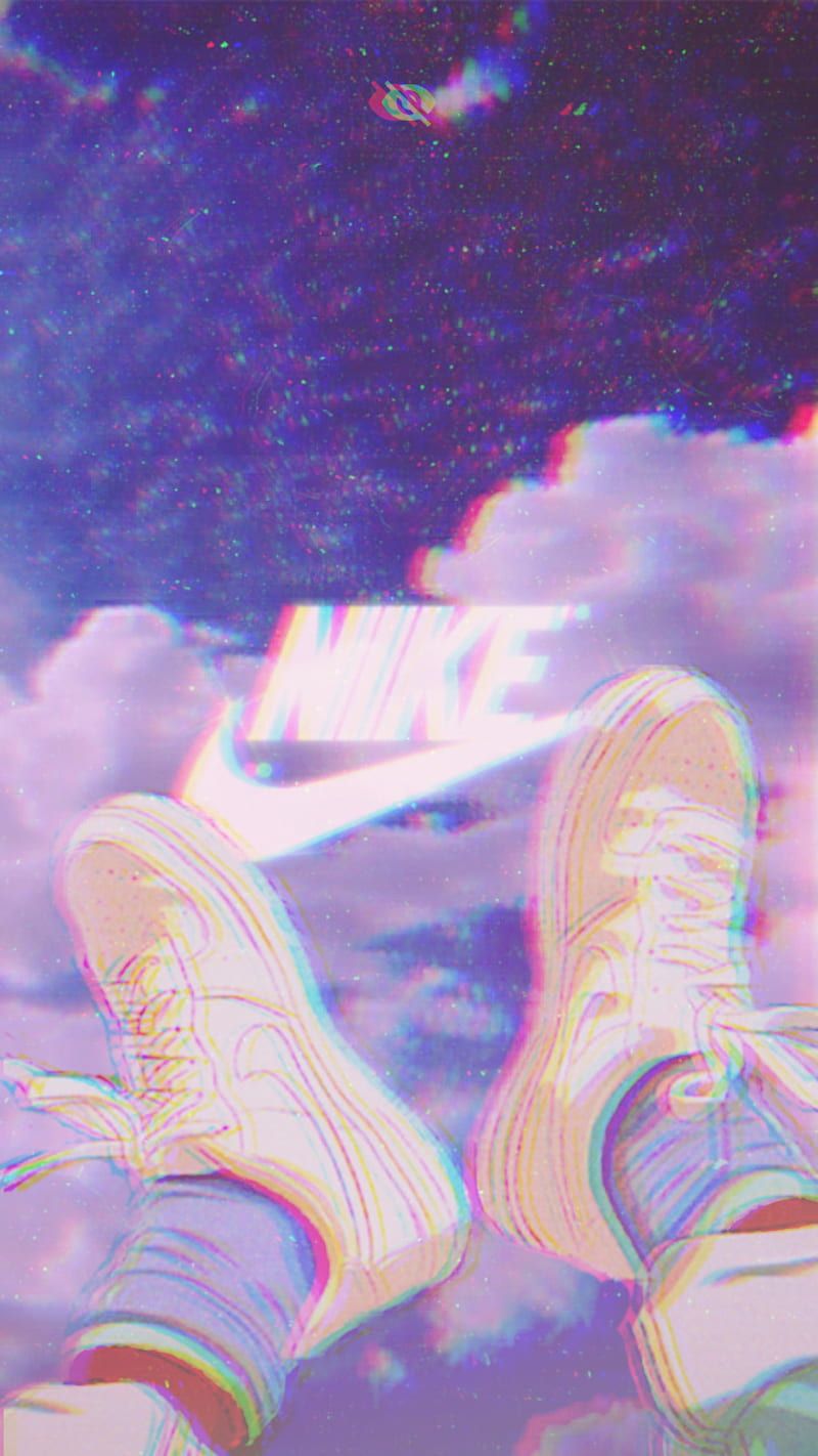 Nike, Vaporwave, Wolken, Lila, Glitch, HD, Hintergrundbild fürs Handy