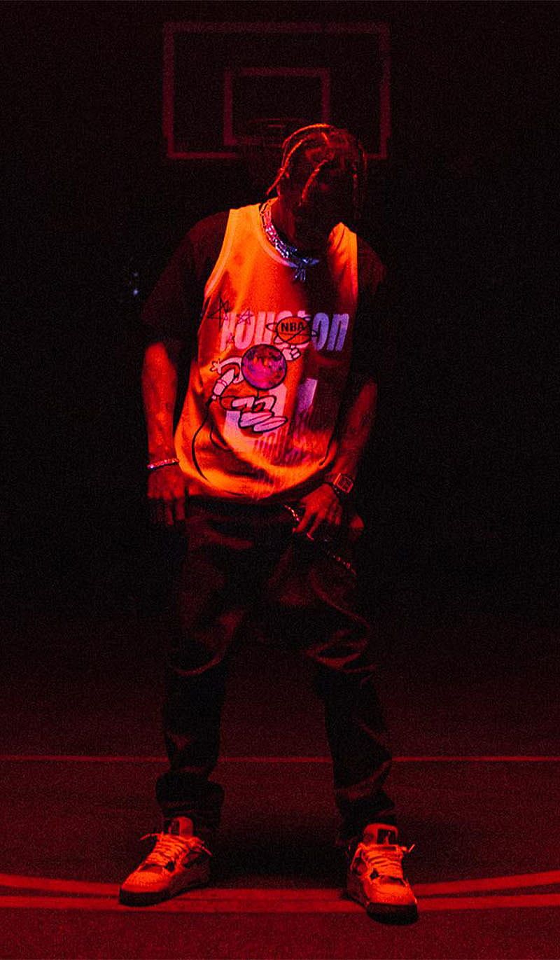 Travis Scott, Basketballkorb, Rotes Licht, Bühne, Dunkel, HD, Handy-Hintergrundbild