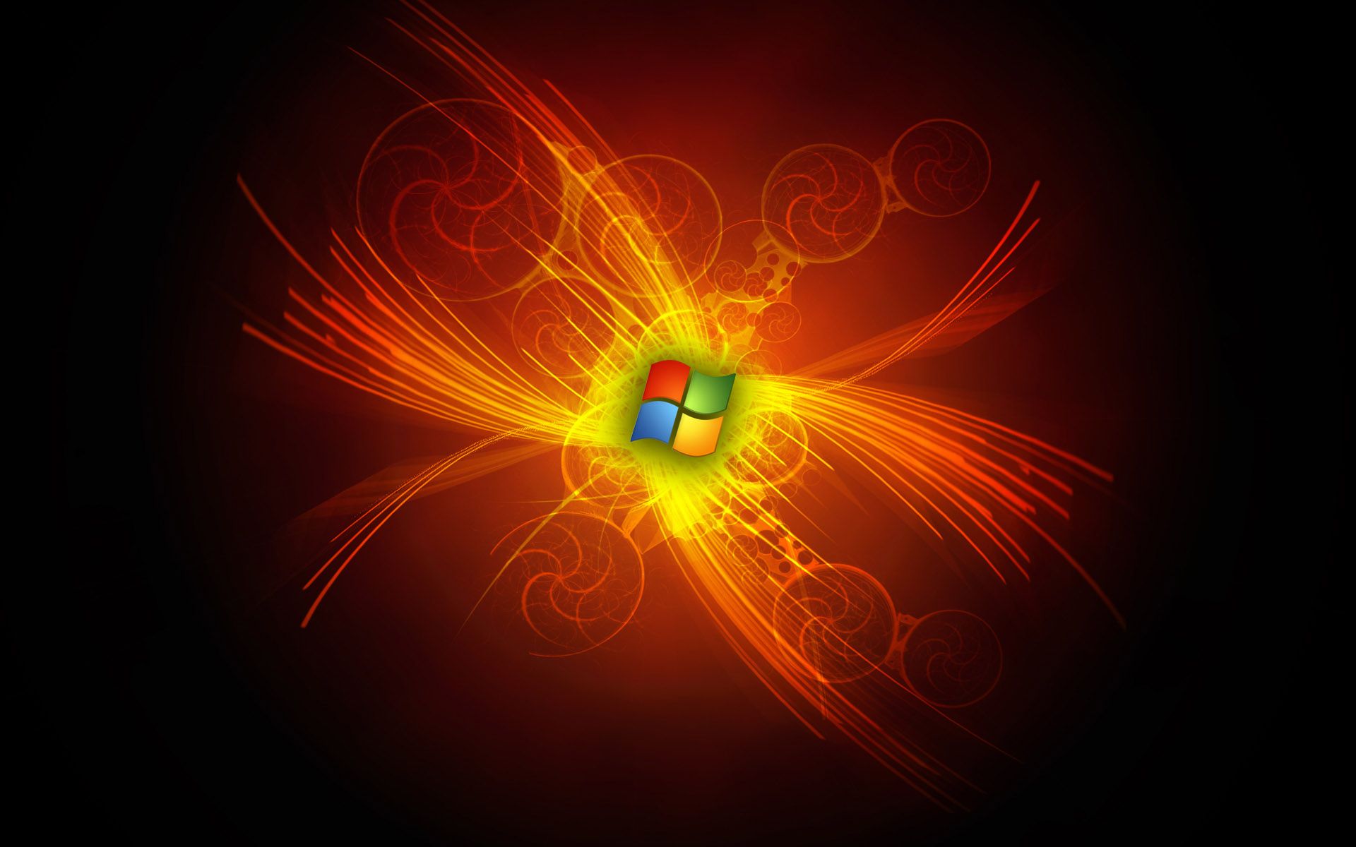Windows-Logo, Feuer, Fraktal, Orange, Schwarzer Hintergrund, Full HD Wallpaper