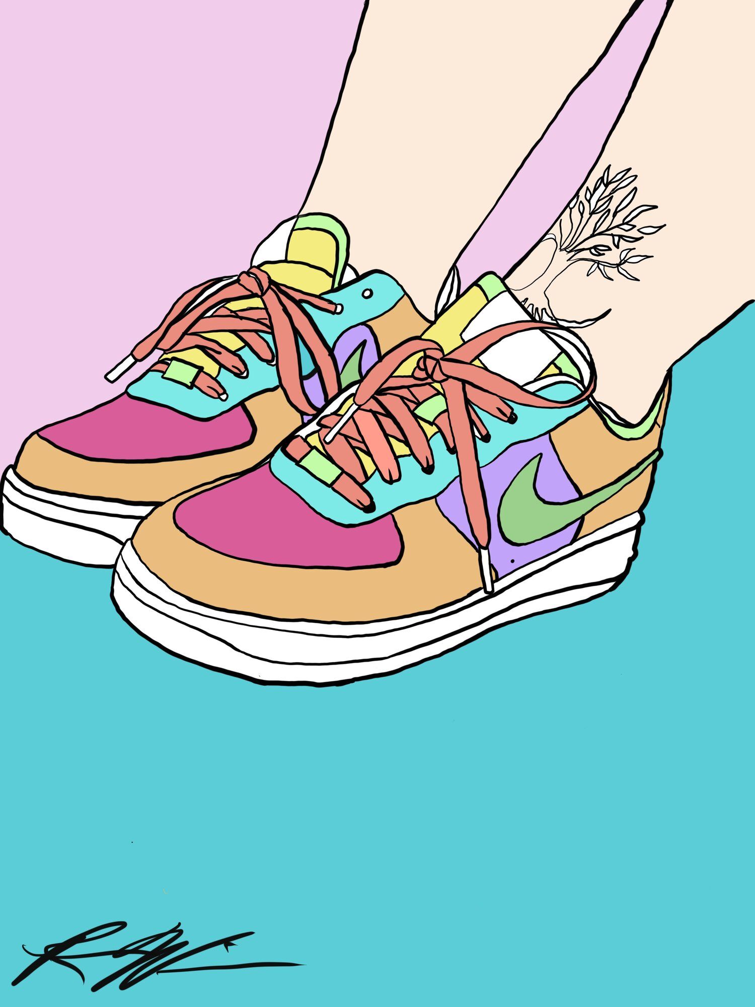 Nike Air Force 1, Illustration, Bunt, Pop-Art, Türkis, QHD+, Hintergrundbild fürs Tablet