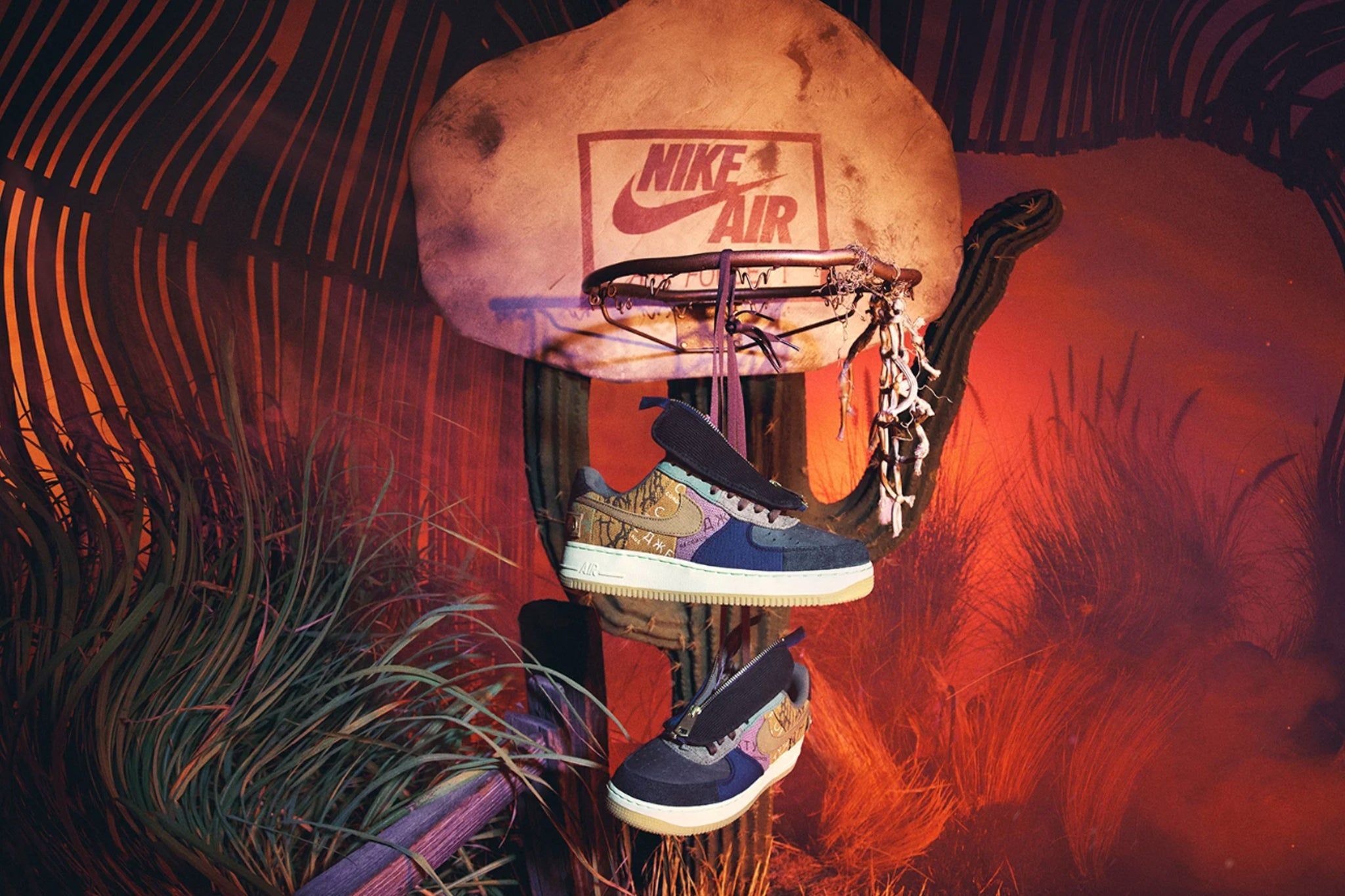 Nike Air, Air Force 1, Basketballkorb, Kunstinstallation, Rot, Full HD, Windows-Hintergrundbild