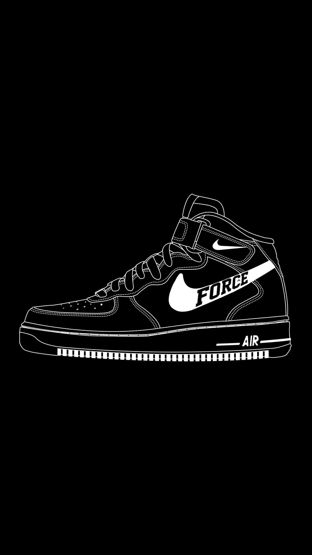 Nike Air Force 1 Mid, Line Art, Schwarzer Hintergrund, Minimalistisch, Sperrbildschirm fürs iPhone