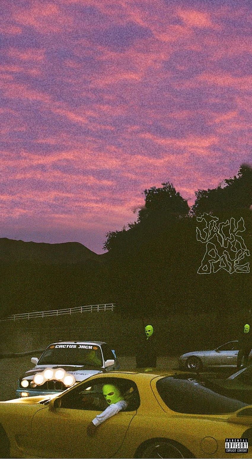 Travis Scott, Rosa Himmel, Autos, Abenddämmerung, Albumcover, HD, Handy-Hintergrundbild