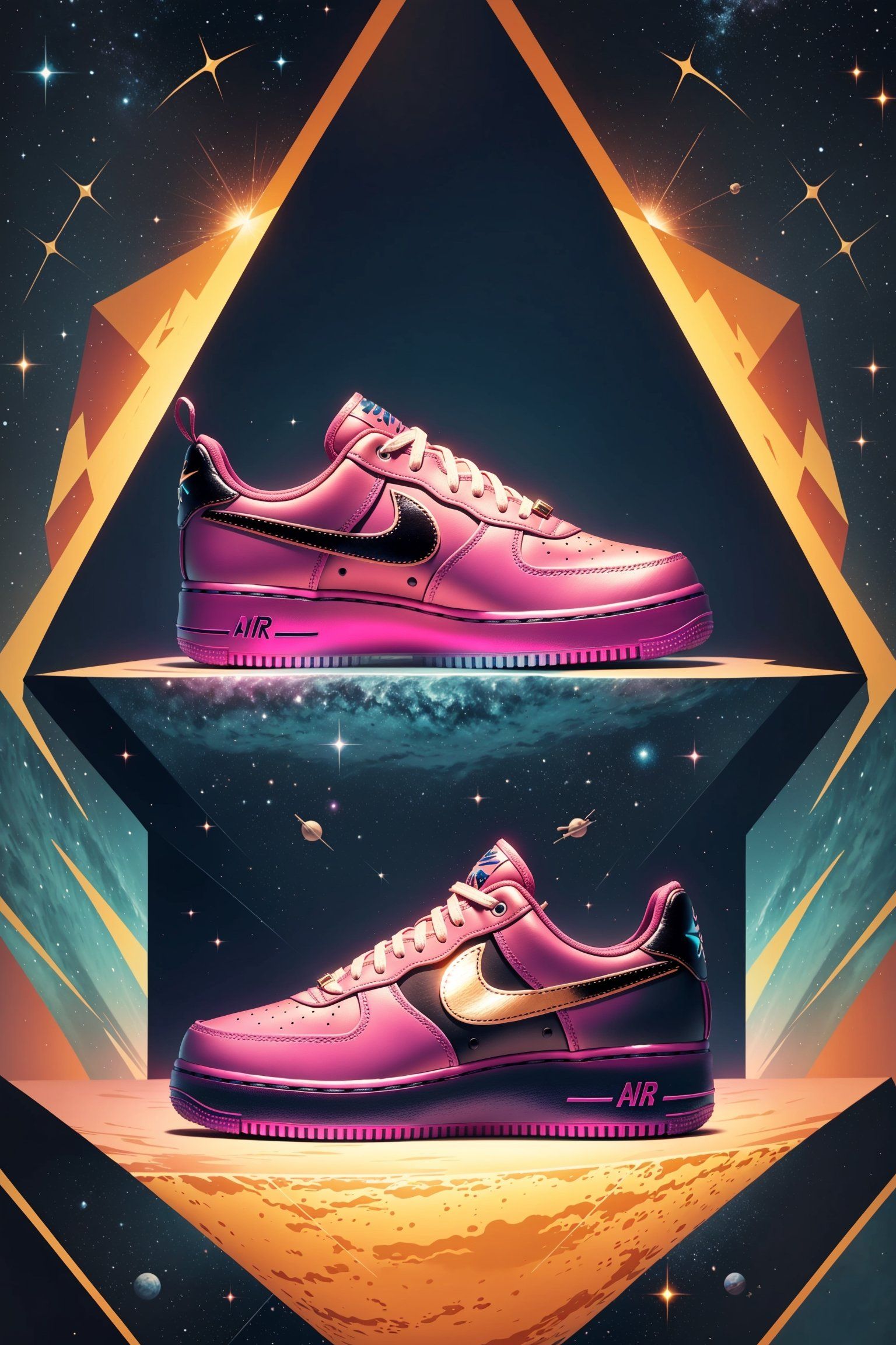 Nike Air Force 1, Pink, Dreieck, Retro, Digital Art, QHD+, Hintergrundbild fürs Handy