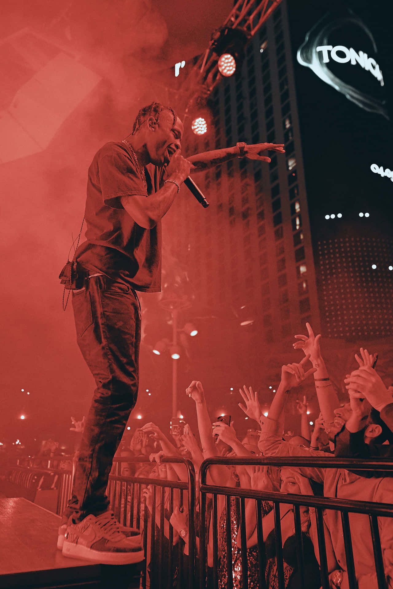 Travis Scott, Live-Auftritt, Menschenmenge, Rotes Licht, Full HD, Handy-Hintergrundbild