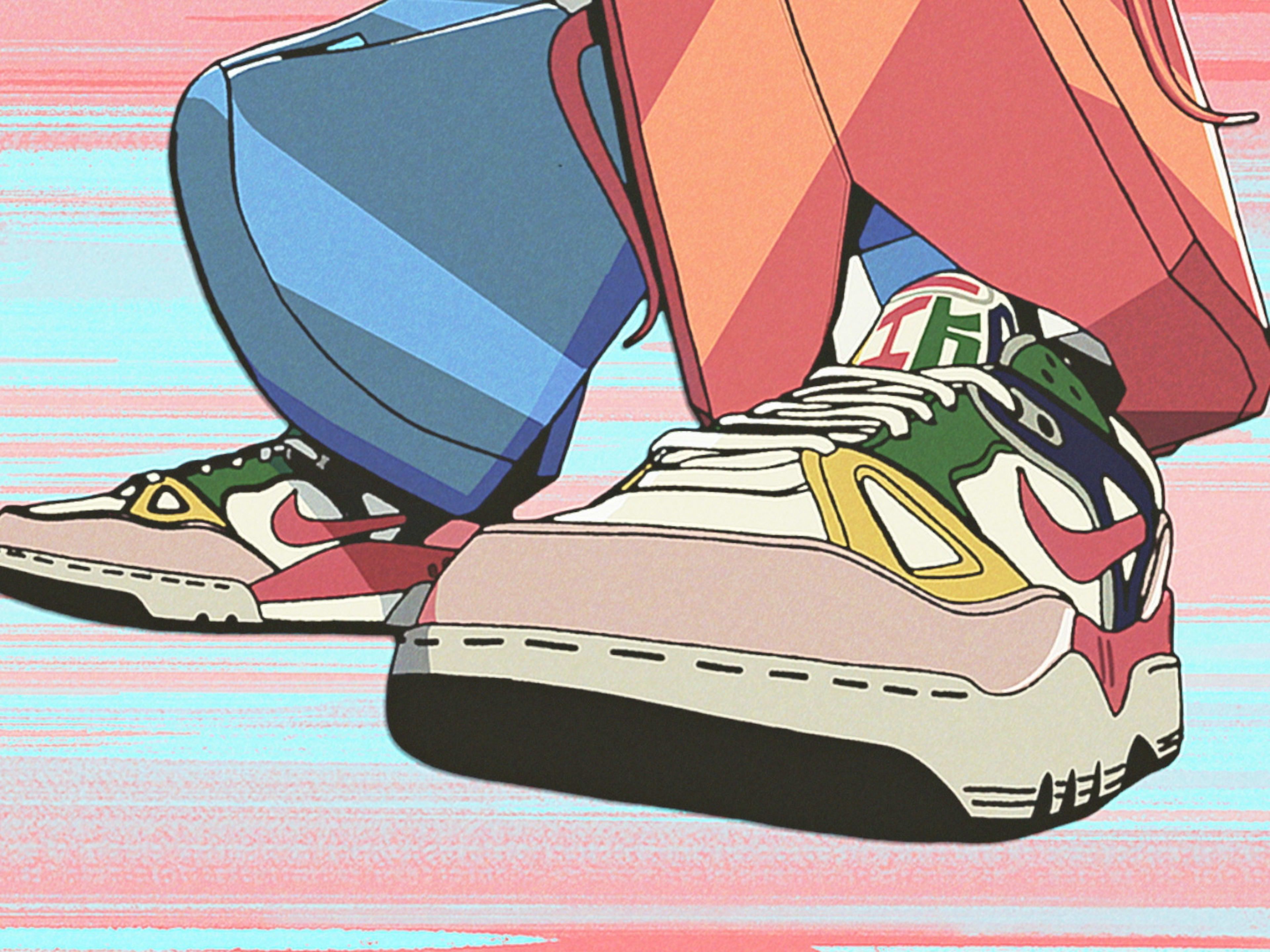 Nike Air Force 1, Anime-Stil, Illustration, Bunt, 4K, iPad-Hintergrundbild