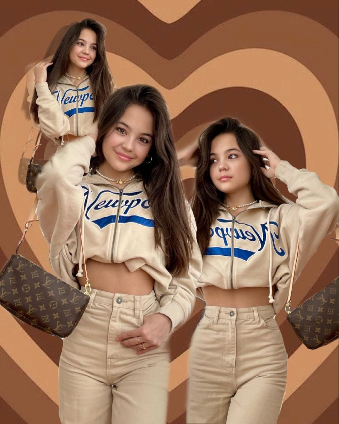 Cocobasics, Collage, Herzmuster, Retro, Brauntöne, Full HD, Hintergrundbild fürs Tablet