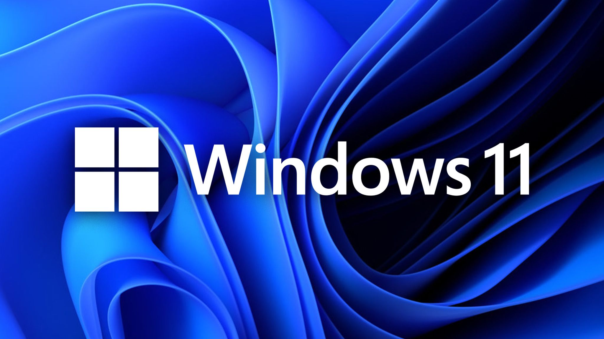 Windows 11, Windows-Logo, Schriftzug, Blaue Wellen, Dunkelblau, Full HD, PC-Hintergrundbild