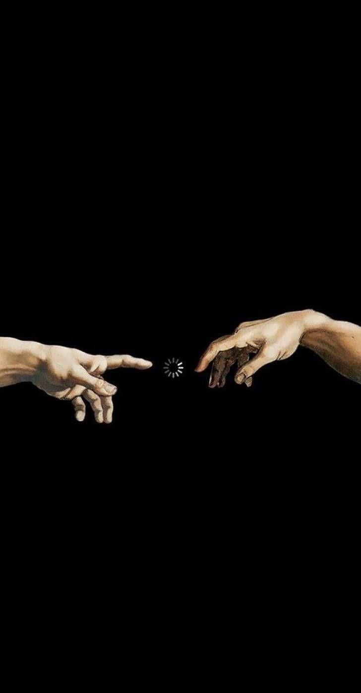 Die Erschaffung Adams, Michelangelo, Hände, Schwarzer Hintergrund, Sperrbildschirm fürs iPhone
