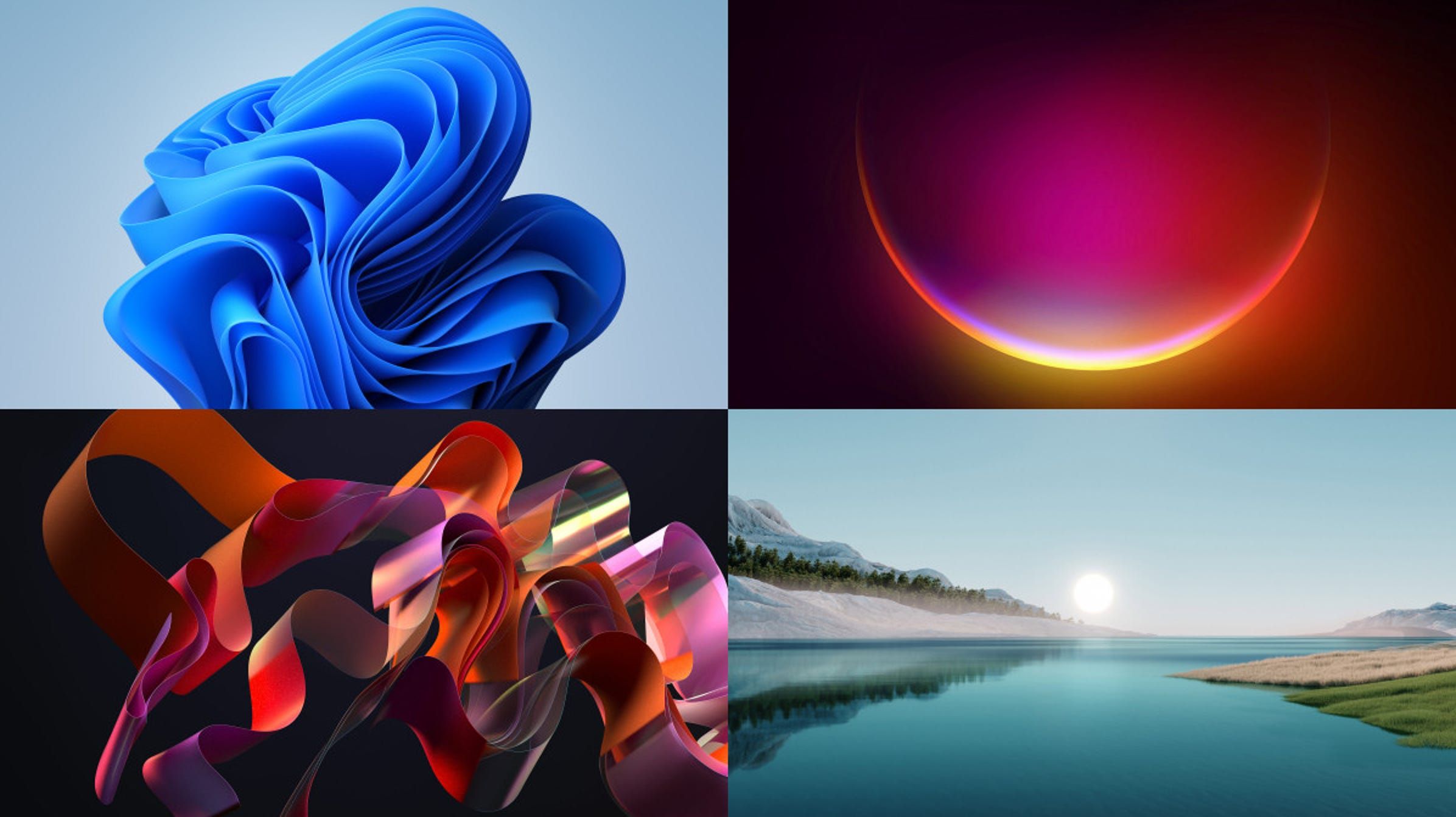 Windows 11, Collage, Bloom, Halbmond, See, 16:9, Full-HD-Hintergrundbild für den Desktop
