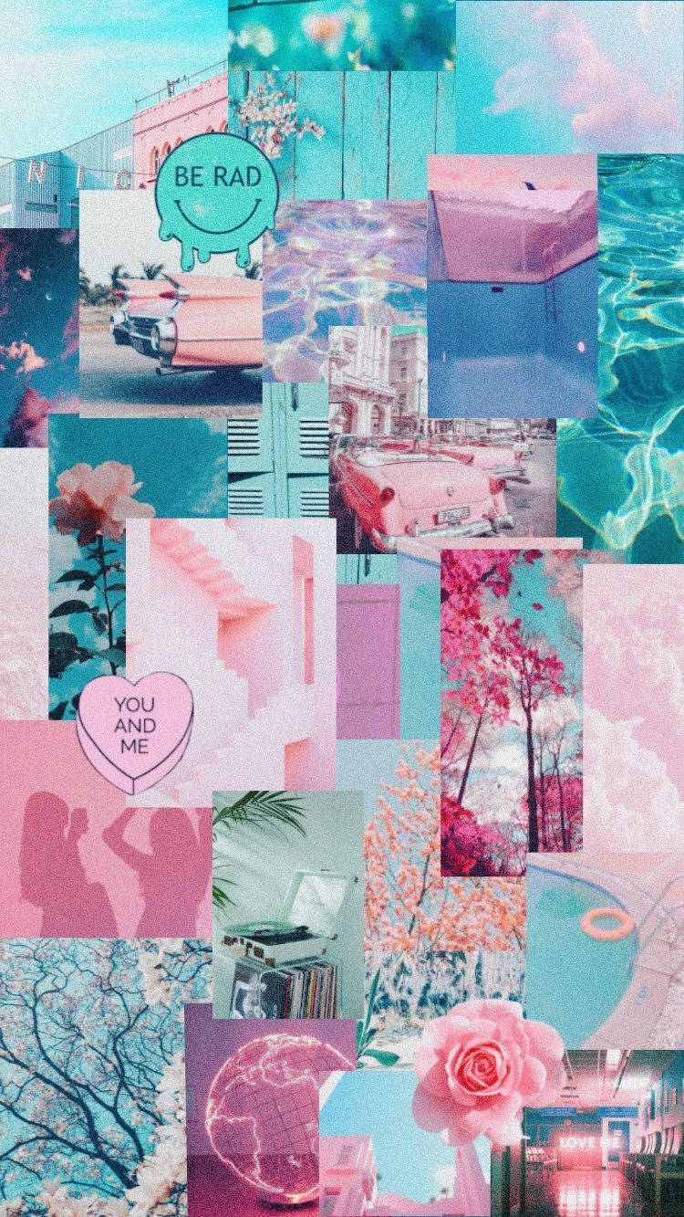 Collage, Türkis Rosa, Ästhetisch, Fotos, HD, Handy-Hintergrund im Hochformat