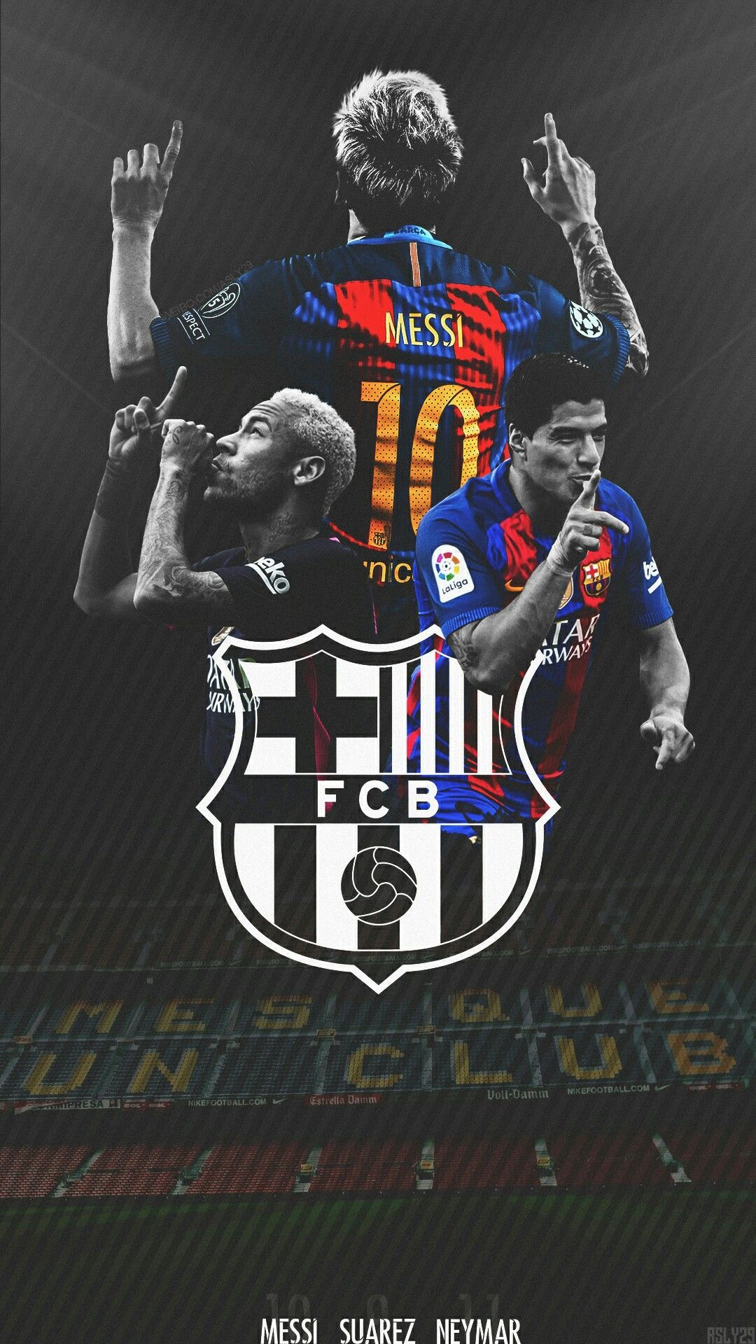 Lionel Messi, FC Barcelona, Vereinswappen, Schwarz-Weiß, Collage, Hintergrundbild fürs Handy