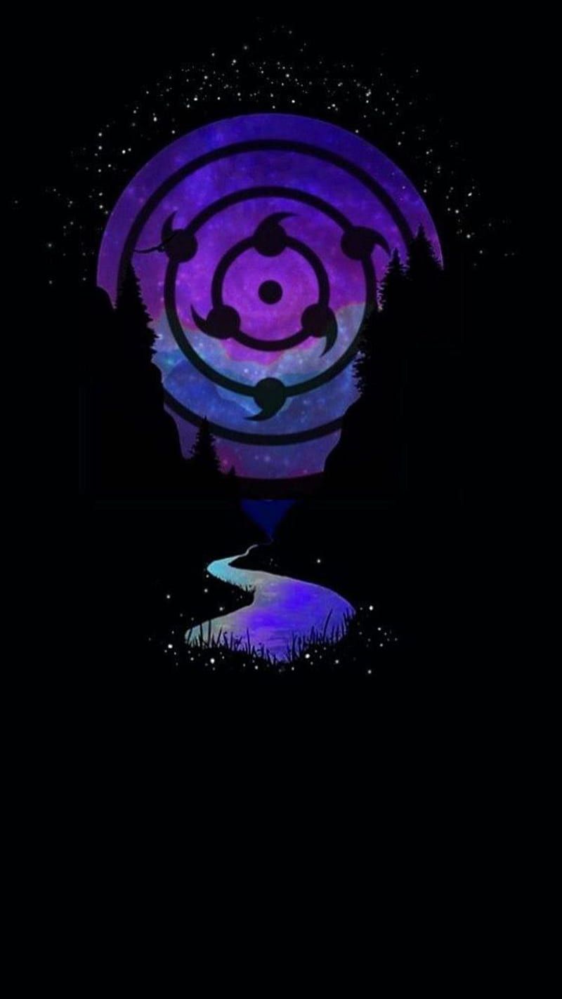 Rinnegan, Naruto, Lila, Schwarzer Hintergrund, HD, Sperrbildschirm fürs iPhone